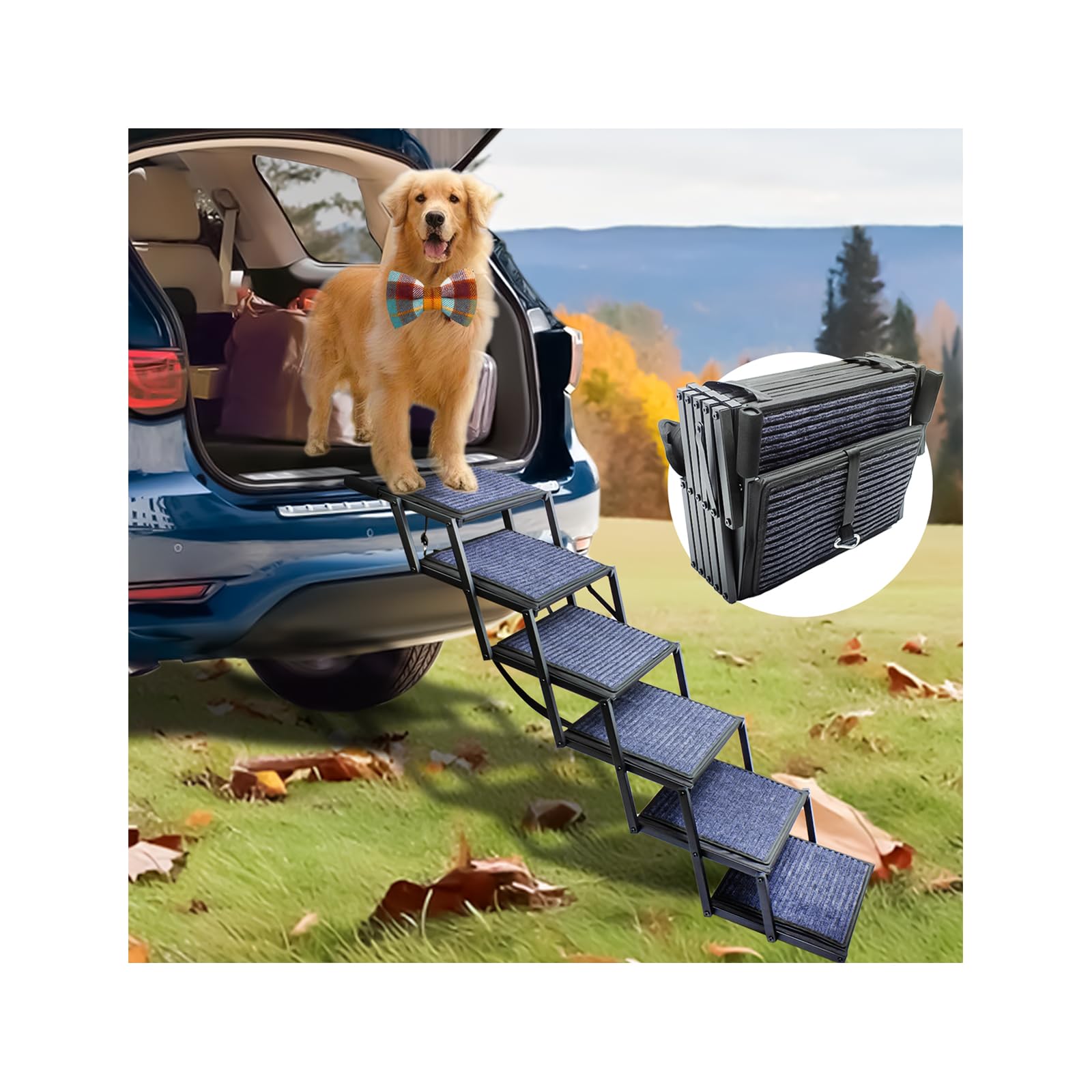 Photo 1 of Dog Ramp for Car Truck and SUV Dog Stairs for Large Dogs Folding Pet Stairs with Non-Slip Rug Surface Supports Up to 250 lbs (6 Steps)