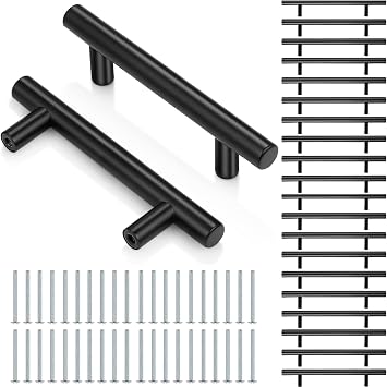 20 Pack Kitchen Cupboard Handles, 200mm Black Cabinet Handle Matt Stainless Steel Door Handles for Cabinets Wardrobe Bathroom and Drawers