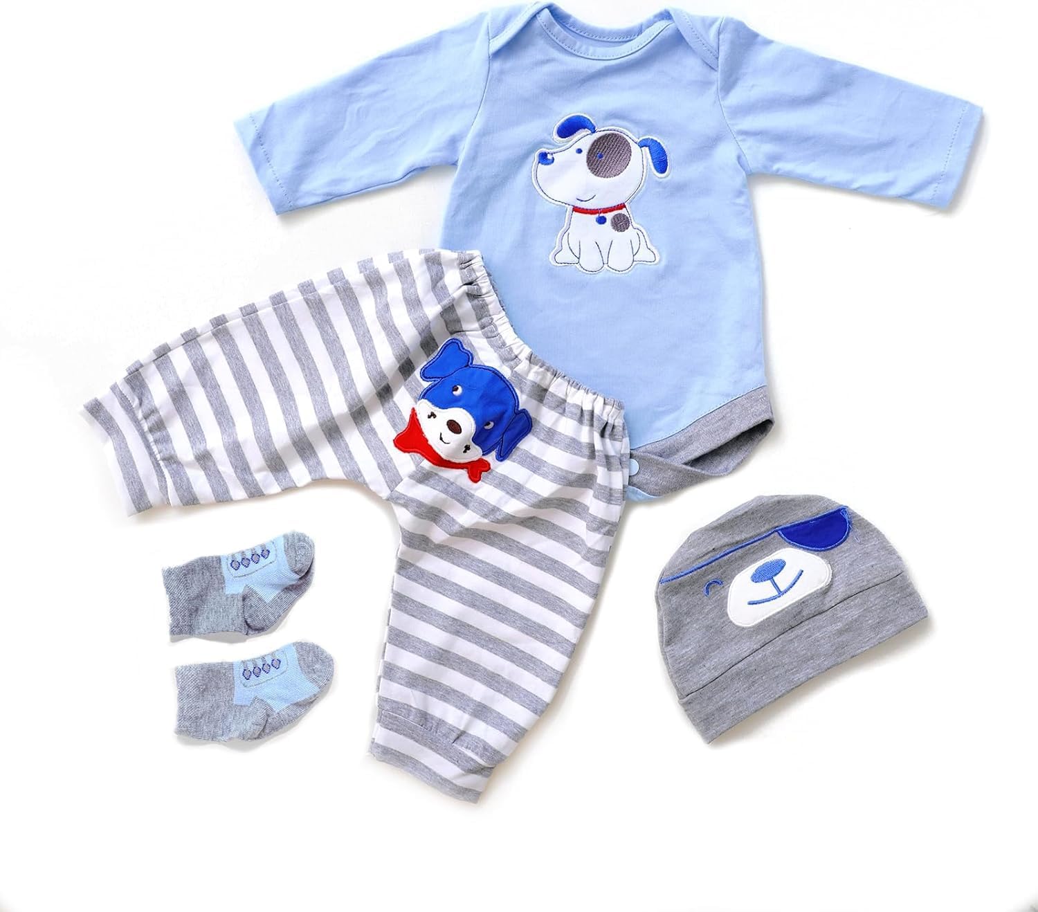 Reborn Baby Doll Clothes for 17-22 Inch Newborn Baby Dolls Clothing Boy Outfit Accessories Puppy Pattern 4pcs Set