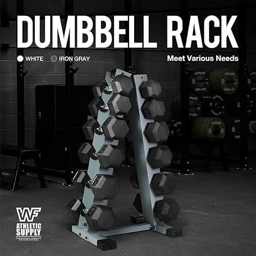Miniatura 6 de WF Athletic Supply Estante de almacenamiento de mancuernas resistente con marco A, soporte de mancuernas de acero, soporte para mancuernas y