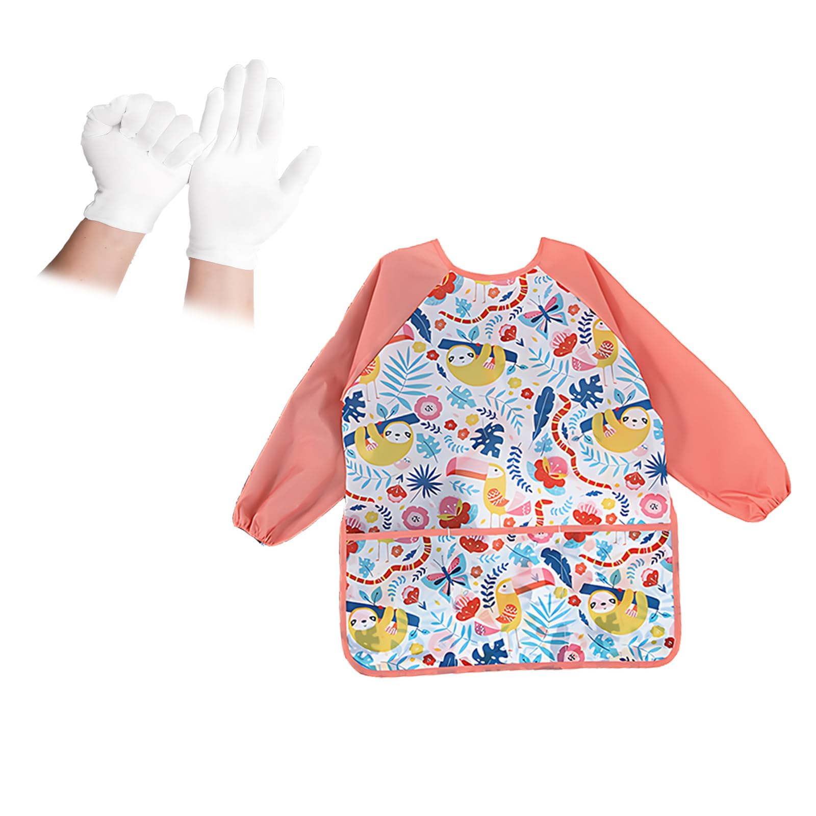WNXBFO Kids Painting Apron with Gloves, Toddler Art Smock for Ages 3-8, Waterproof Kids Aprons for Painting Arts
