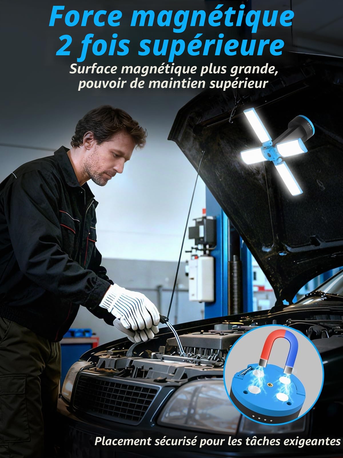 11000mAh Projecteur de Chantier LED Rechargeable avec Trépied, Lumières de Travail sans Fil à 3 Têtes, Lampes Portables Extérieures avec Blanc Froid 6500K Réglable, Trépied Démontable