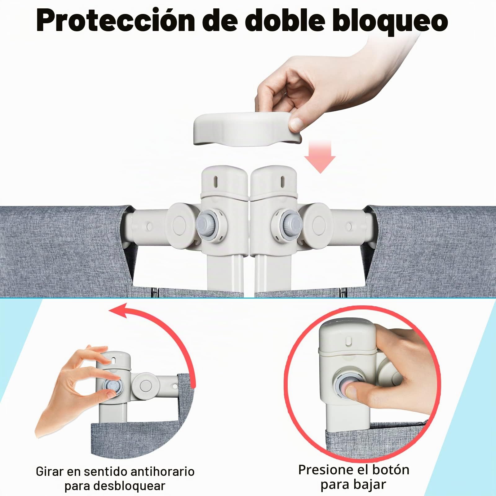 FIVMEN Barrera de cama de 180 cm para bebé, protección anticaídas para cama de bebé, altura ajustable, barrera protectora de cama para niños con bolsa de almacenamiento, barrera para cama infantil