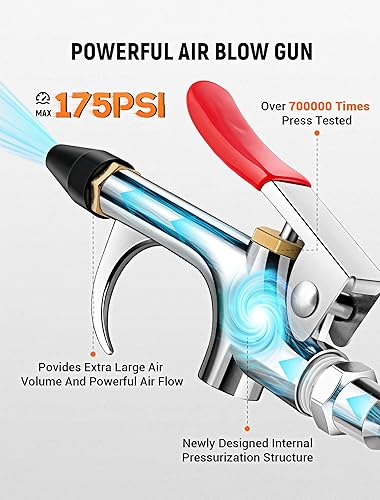 Miniatura 4 de JASTIND Kit de 4 pistolas de soplado de aire, pistola de soplado de boquilla de aire de conexión de 2 vías con punta de goma y enchufe rápido