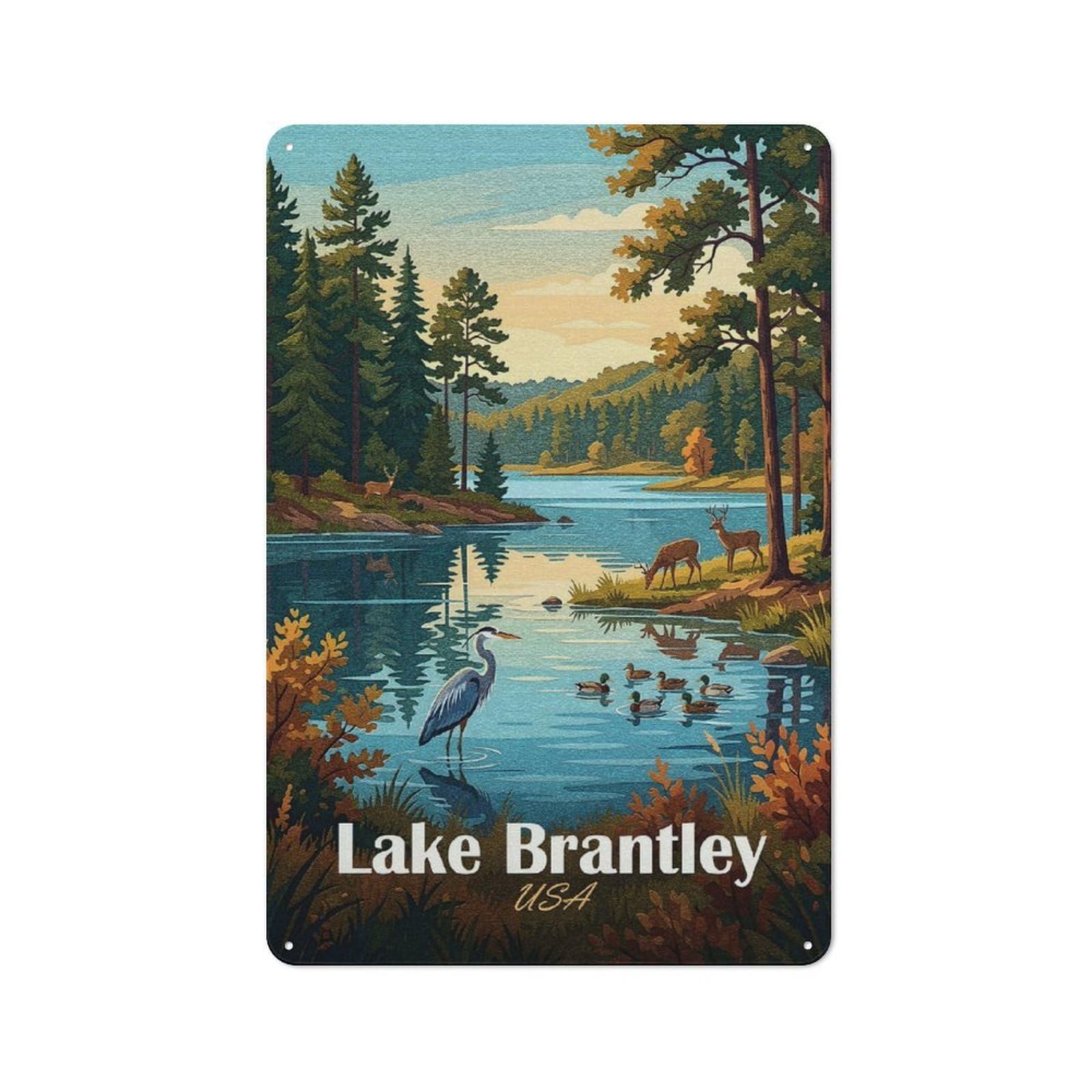 Junmoney Style-18 Lake Brantley Usa Nature Scene Vintage Tin Sign 30X20cm For Garage Wall, For Everyday Room Decor With A Vintage Look