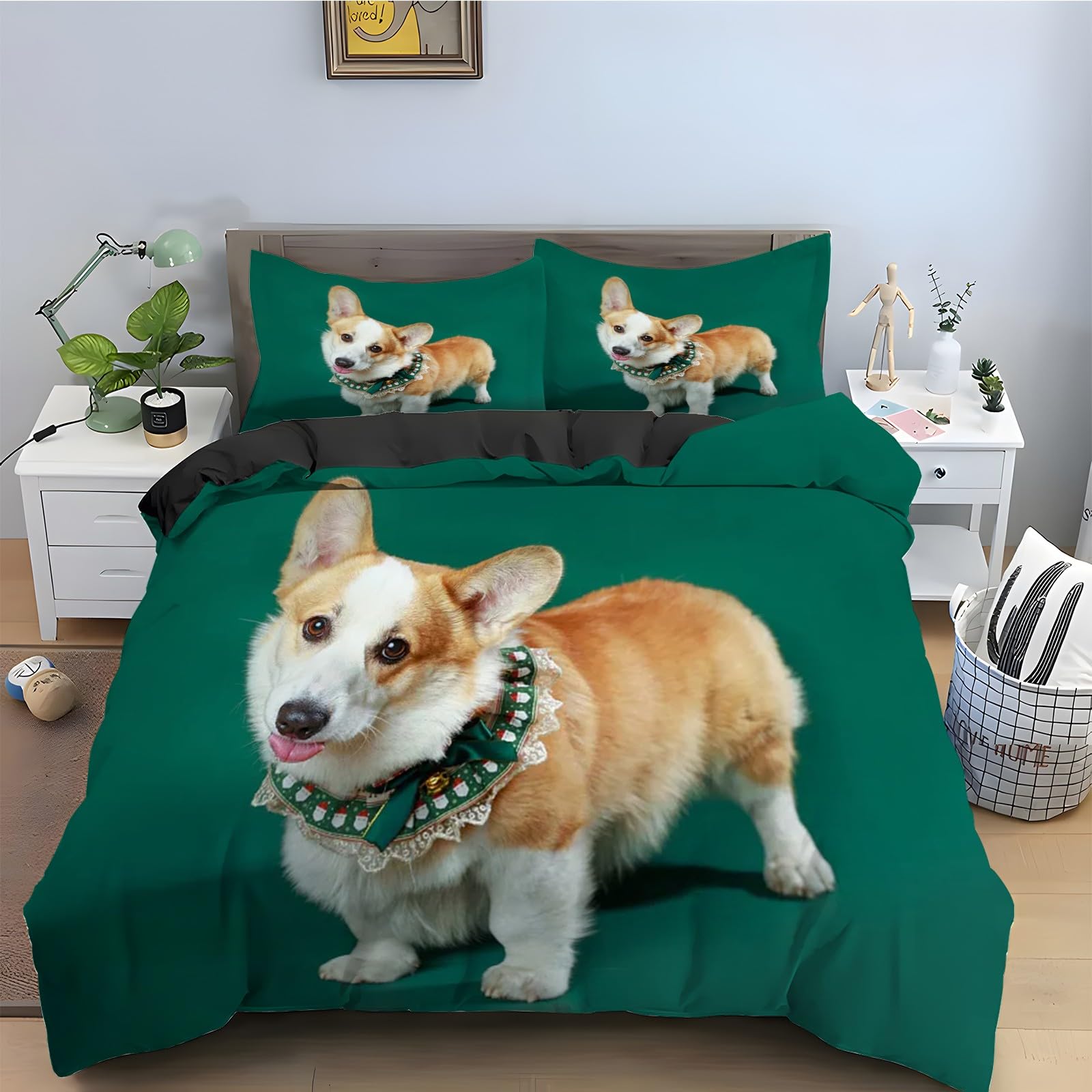 Housse de couette corgi 200x200 en microfibre douce avec fermeture éclair pratique