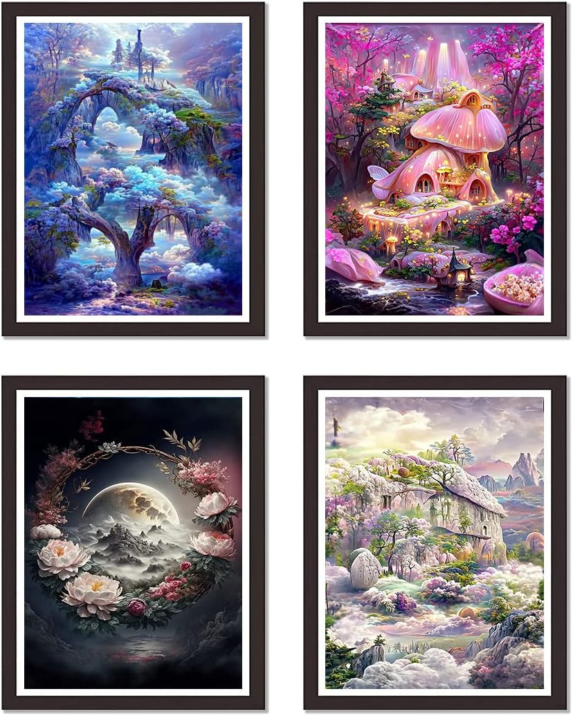 4 Pack Landscape Cross Stitch Kits for Adults Stamped