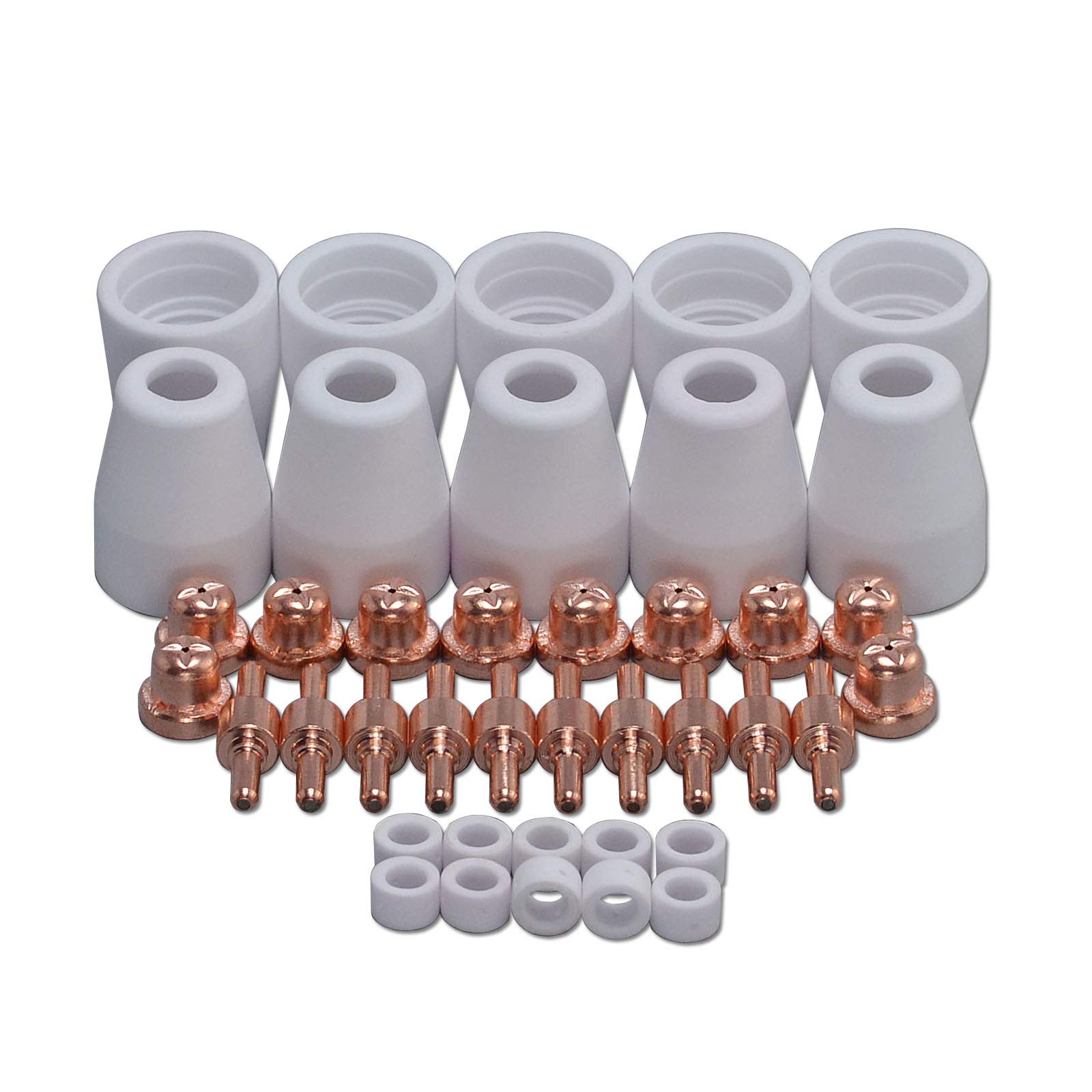 Riverweld Pt-31 Lg-40 Jg40 Plasma Cutting Torch Consumables Standard Tips Nozzle 18866 Electrode 18205 Shroud Shield Ceramic Cup 18204 Fit Cut 40 50 Ct-312 Plasma Cutter 40Pcs