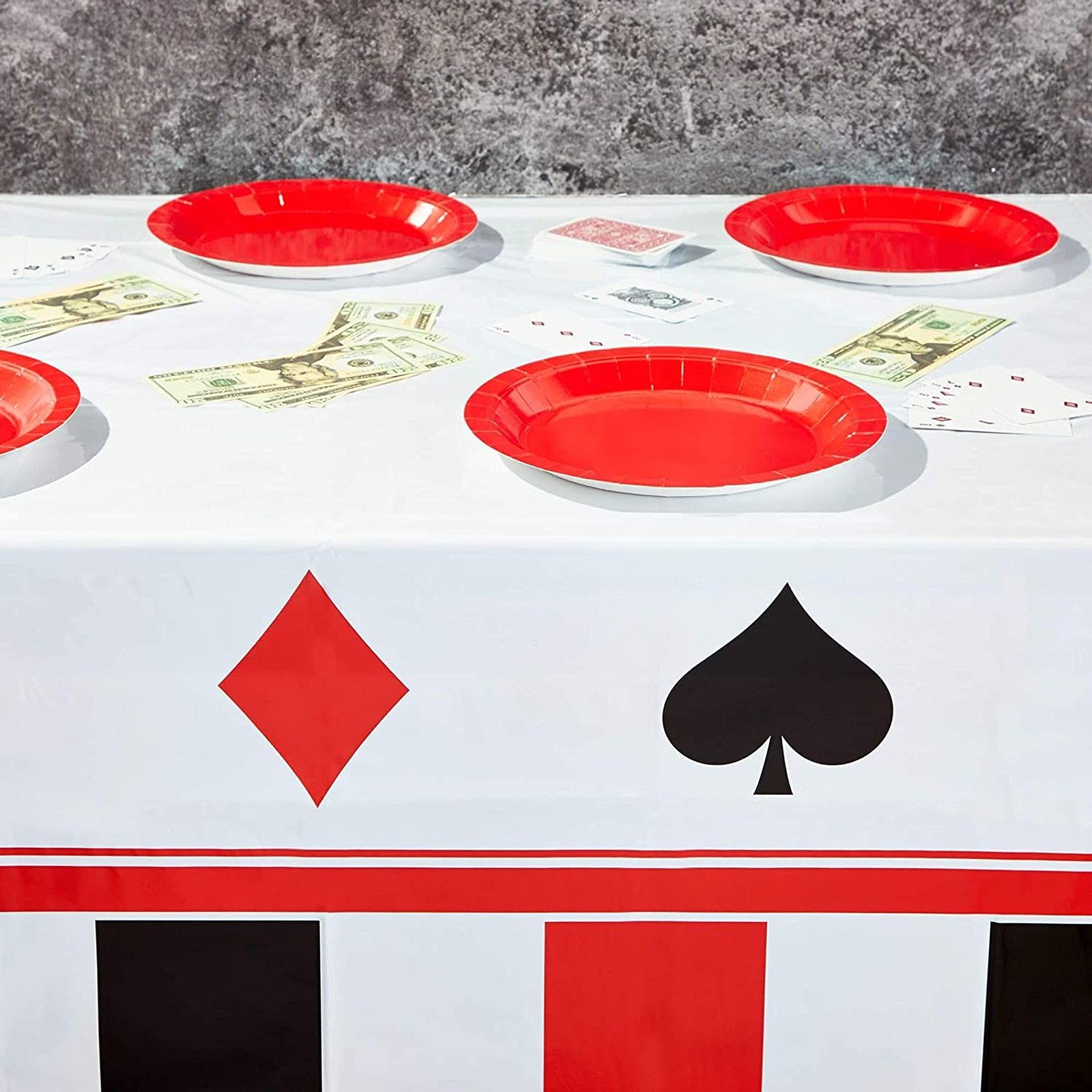 4er-Set Casino Tischdecken Aus Kunststoff – 274 X 137 Cm, Rot-weiß-schwarz, Perfekt Für Poker-Partys & Las Vegas-Themen
