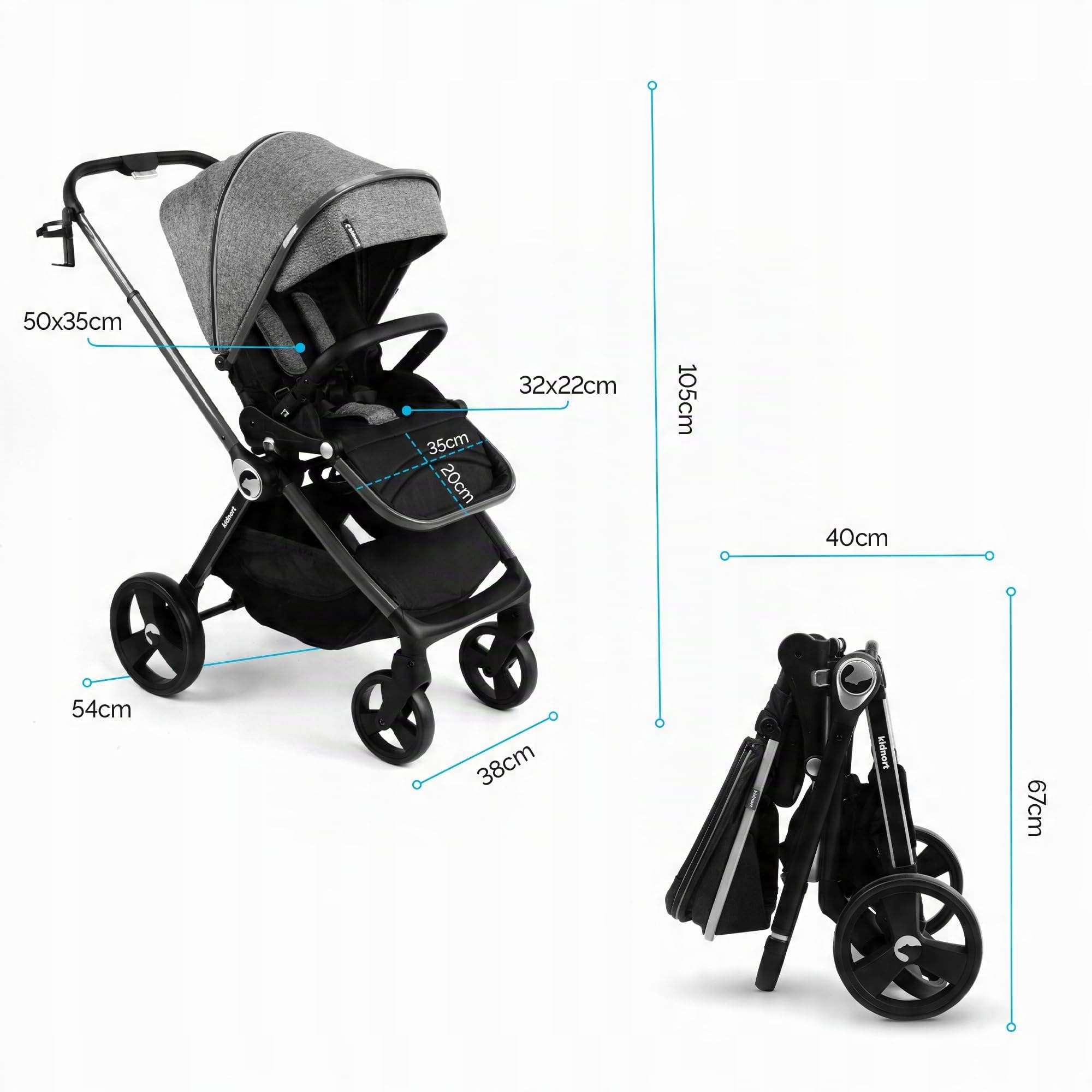 Isbjörn Buggy Passeggino dalla nascita fino a 22 kg – sedile reversibile, ruote a 360°, funzione sdraiata e poggiapiedi, copertura parasole XXL, pieghevole con una sola mano, con parapioggia