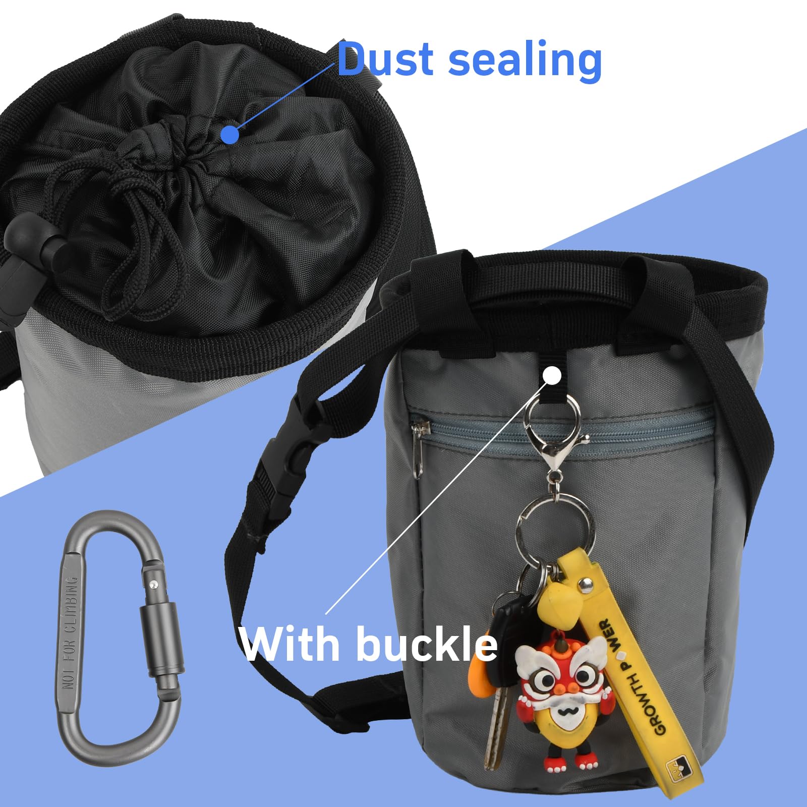 Bolso de Tiza para Escalada con Mosquetón Cremallera, Bolsa de Tiza Ripstop de Gran Capacidad para Bouldering Alpinismo Gimnasia