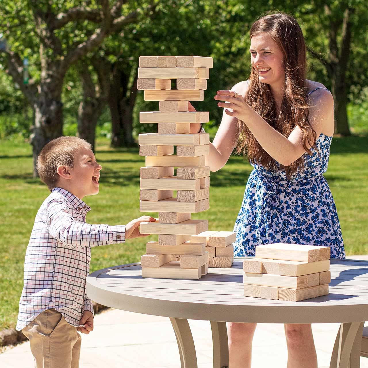 Harrier Großer Wackelturm aus Holz – Gartenspiele für die Familie | Indoor oder Outdoor Spiele | Turmspiel Tumble Tower | Hochwertiges Holz