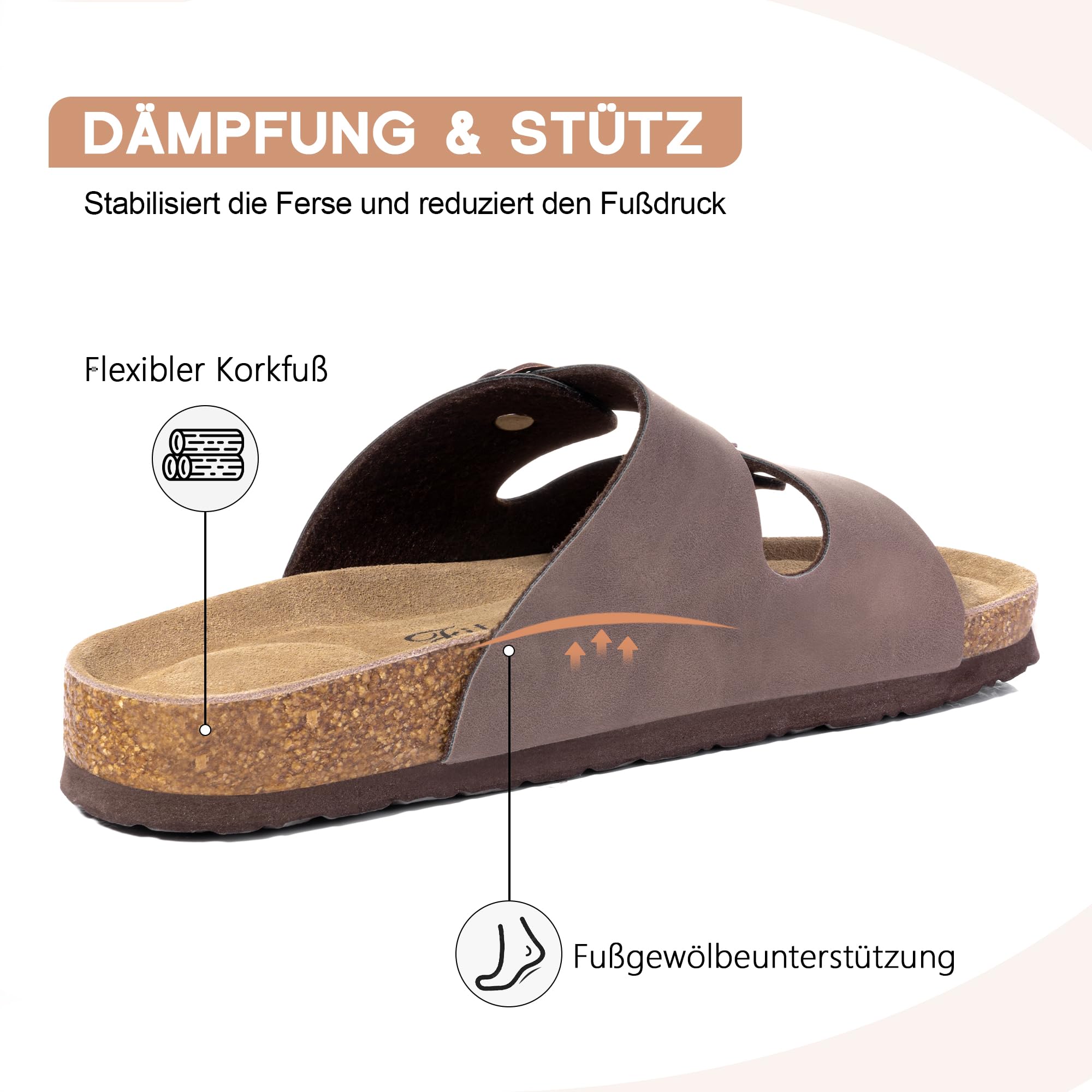 FITORY Damskie płaskie sandały z wkładką z korka, otwarte palce wsuwane wsuwane kapcie na lato rozmiar 6-11