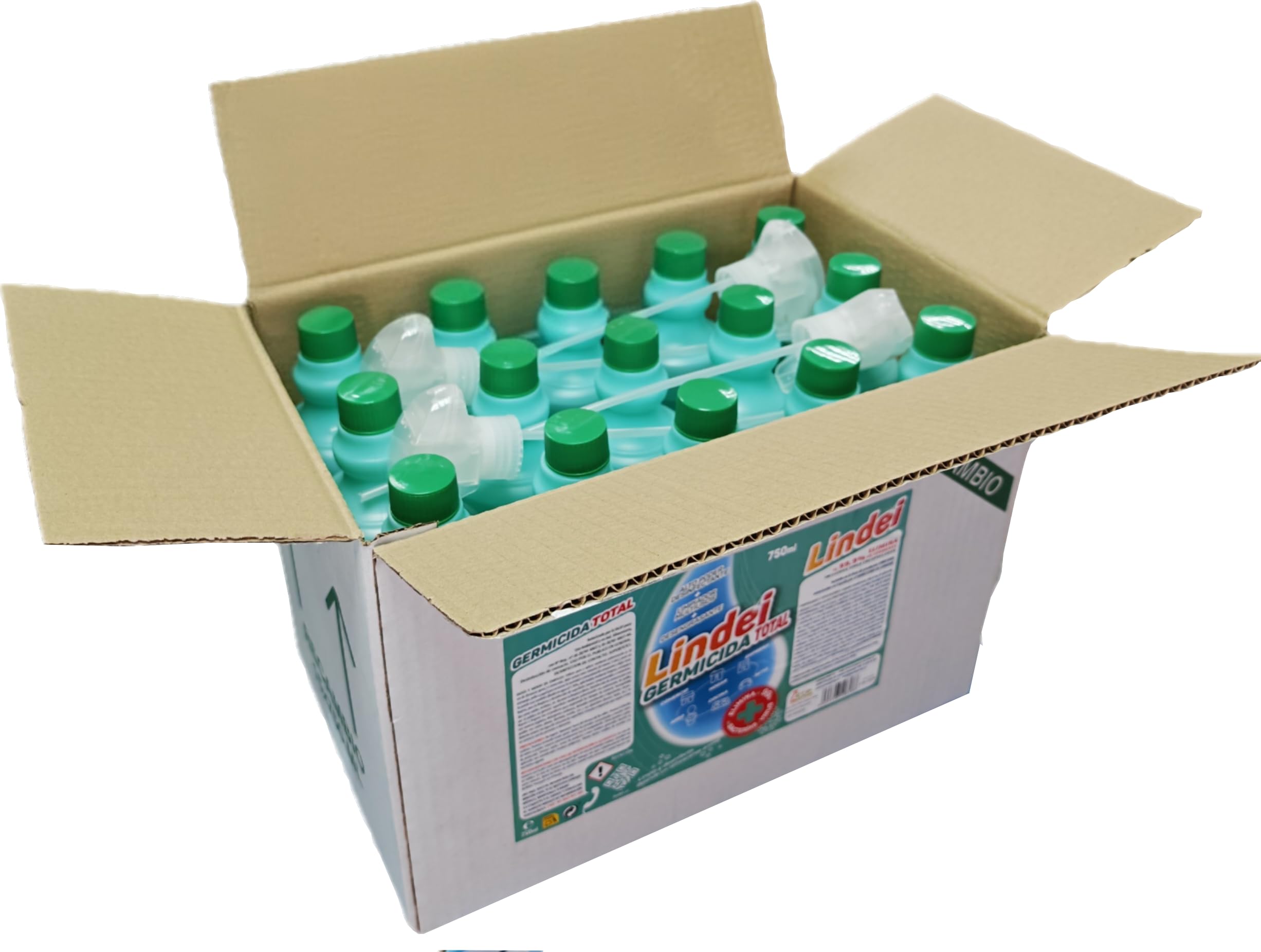 Germicida Total Lindei – Limpiador Desinfectante y Desengrasante Multiusos | Uso Profesional y Doméstico | Pack 15 Unidades 750ml + 4 pulverizadores