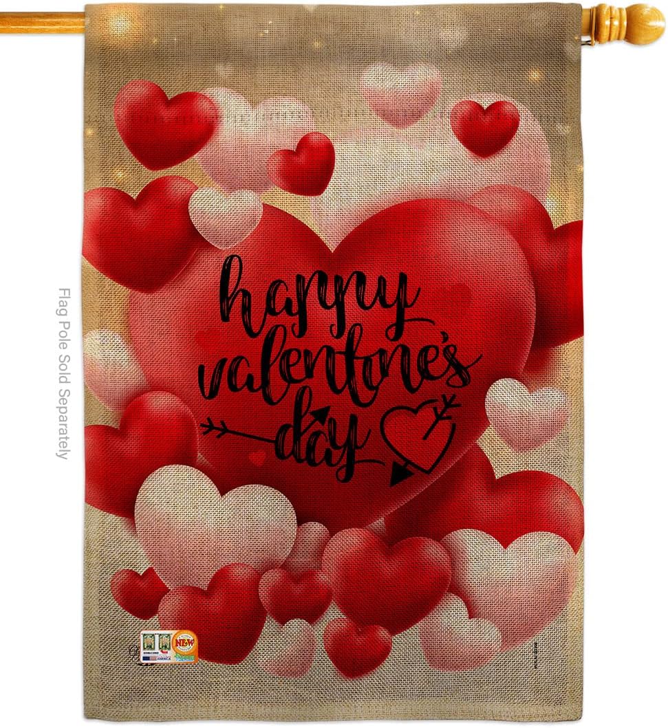 Pop Hearts Valentines Day Burlap House Flag Springtime Valentine Happy Heart Couple Romantic February Holiday Love Small Decorative Gift Yard Banner Double-Sided Made In USA 28 X 40