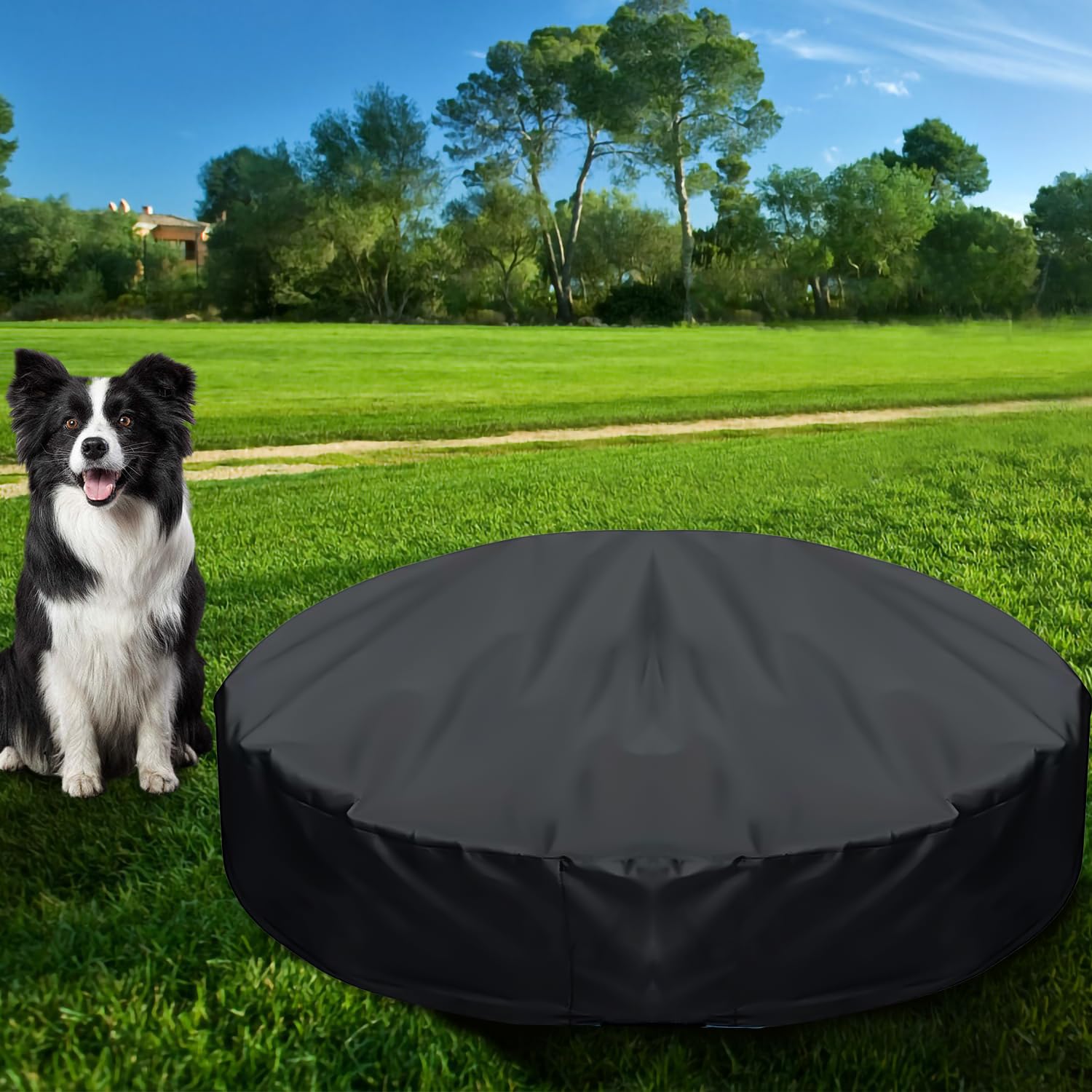 TOYMIS Cubierta para Piscina Perros, 120cm Redonda Cubierta para Piscina de Perros Diseño con Cordón a Prueba de Polvo Cubierta para Piscina para Perros para Bañera para Perros y Mascotas (Negro)
