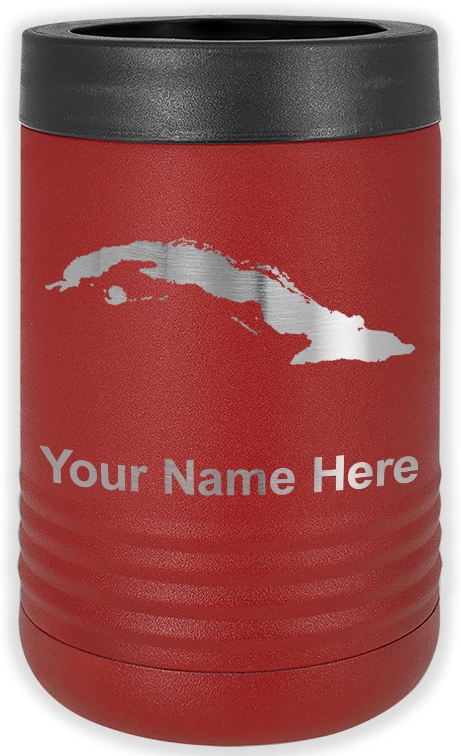 LaserGram Personalized 12 oz. Stainless Steel Can & Bottle Insulator, Country Silhouette Cuba – Keeps Drinks Cold Longer (Gray)