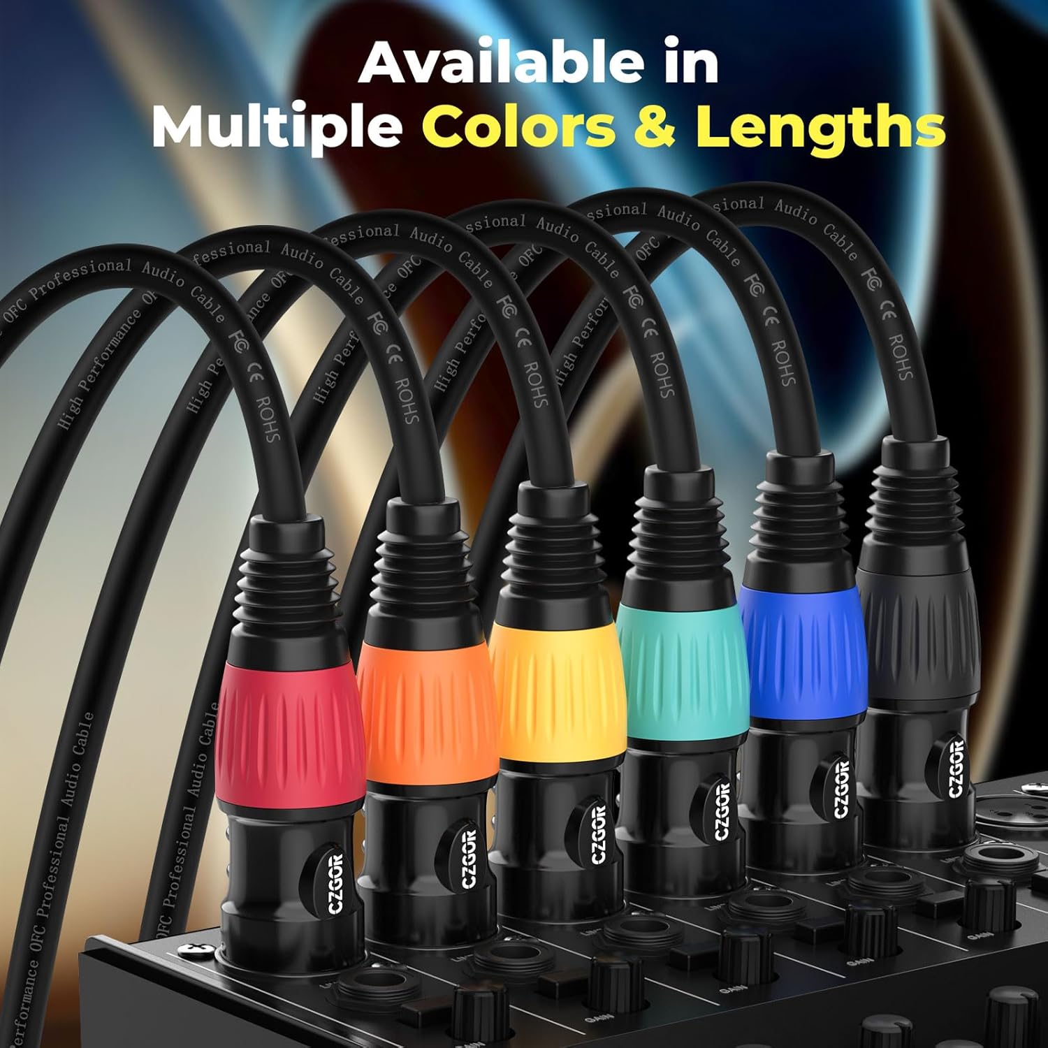 DMX Cable 15ft 2 Pack, 3-Pin Gold Plated XLR Male to Female Cables, Compatible with Microphone, Stage Light DMX512, Mic Mixer, Band and More, Black Orange