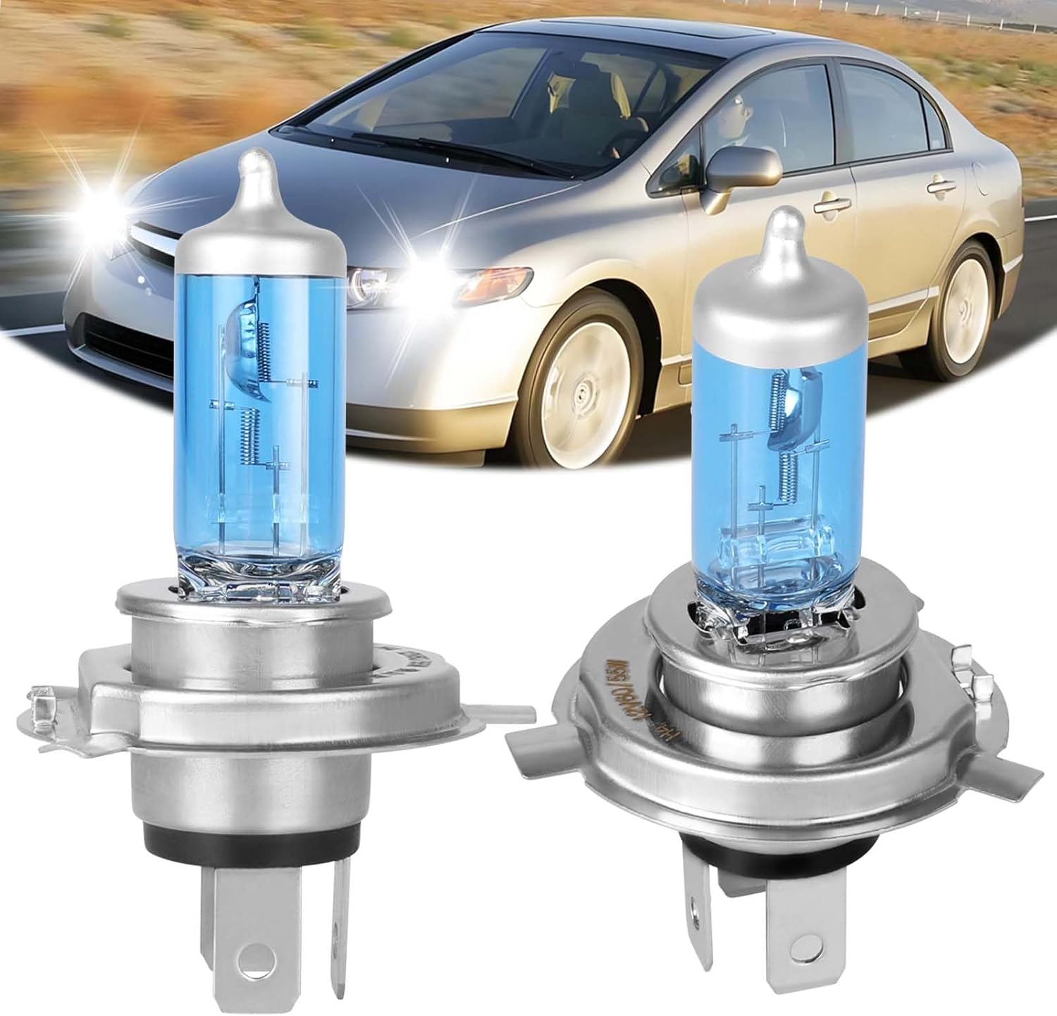 Fit for 1992-2003 Honda Civic, 9003/H4 High Low Beam Halogen Headlight Bulb,100W Super Bright, 4200K White,Plug and Play,2 Pack