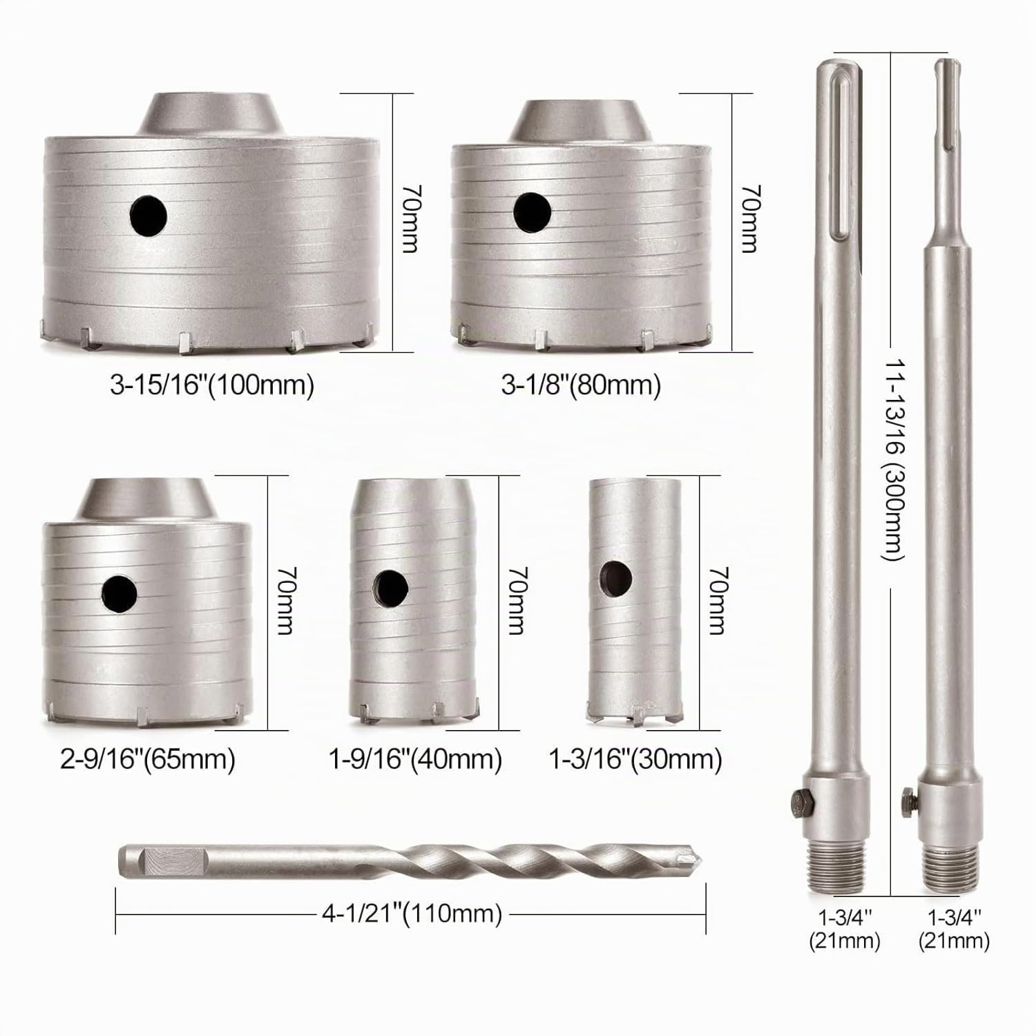 Broca Hormigon 9 Piezas Ø 30/40/65/80/100MM