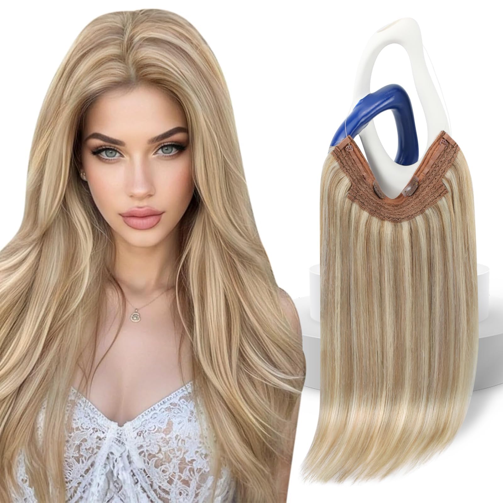 Sunny Hair Wire Hair Extensions for Women 16inch Straight Fish Line Human Hair Extensions Invisible Wire Extensions Easy to Apply Cool Brown Ombre Light Brown Balayage Blonde 85g — view 38