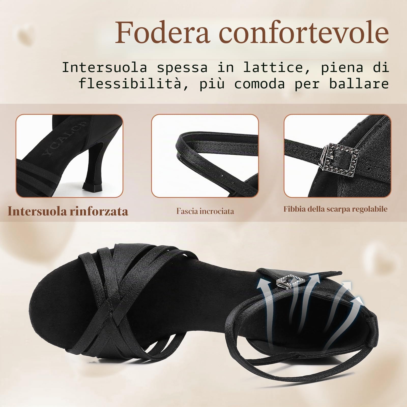 Scarpe da Ballo Latino Americano Donna in Raso Standard Professionali Salsa Bachata Scarpe da Ballo da Sala L3049-Nero-7.5cm,EU 38.5