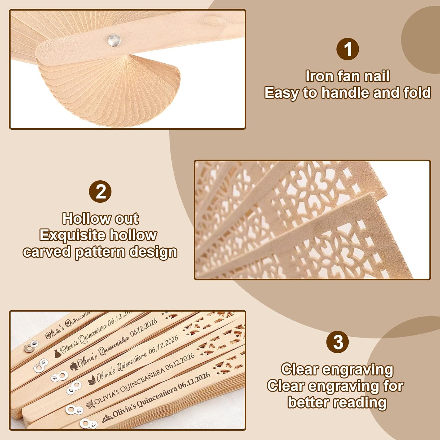 50Pcs Custom Wedding Fans,Personalized Folding Hand Fans,Personalized Engraved Wooden Fans for Party Favors Bridal Shower Gifts for Guests (50)