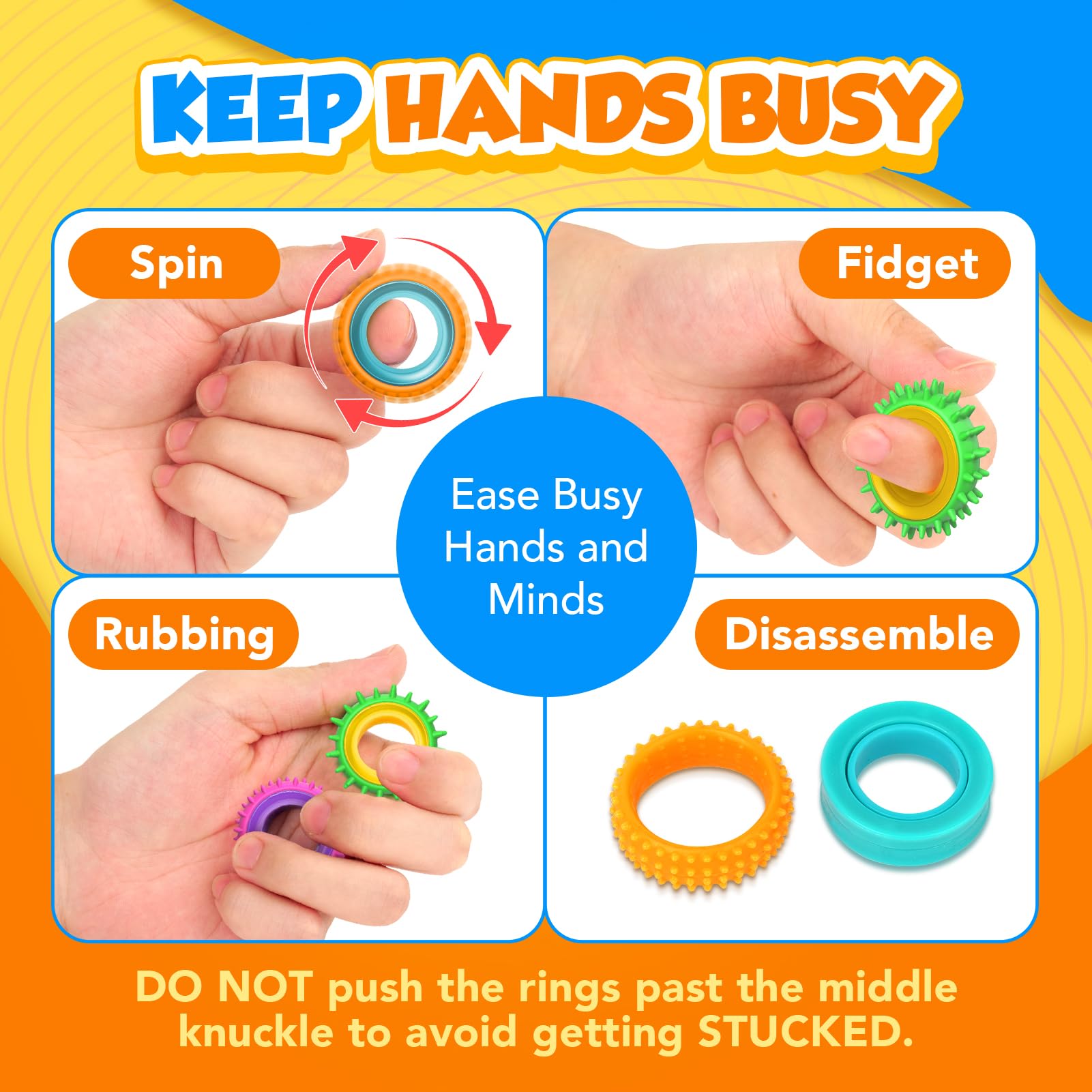 Fidget Toy Sensory Rings for Kids 24 Pack Sensory Spinner Rings, Texture Stress Finger Toys for Kids Autism Calming - Image 3