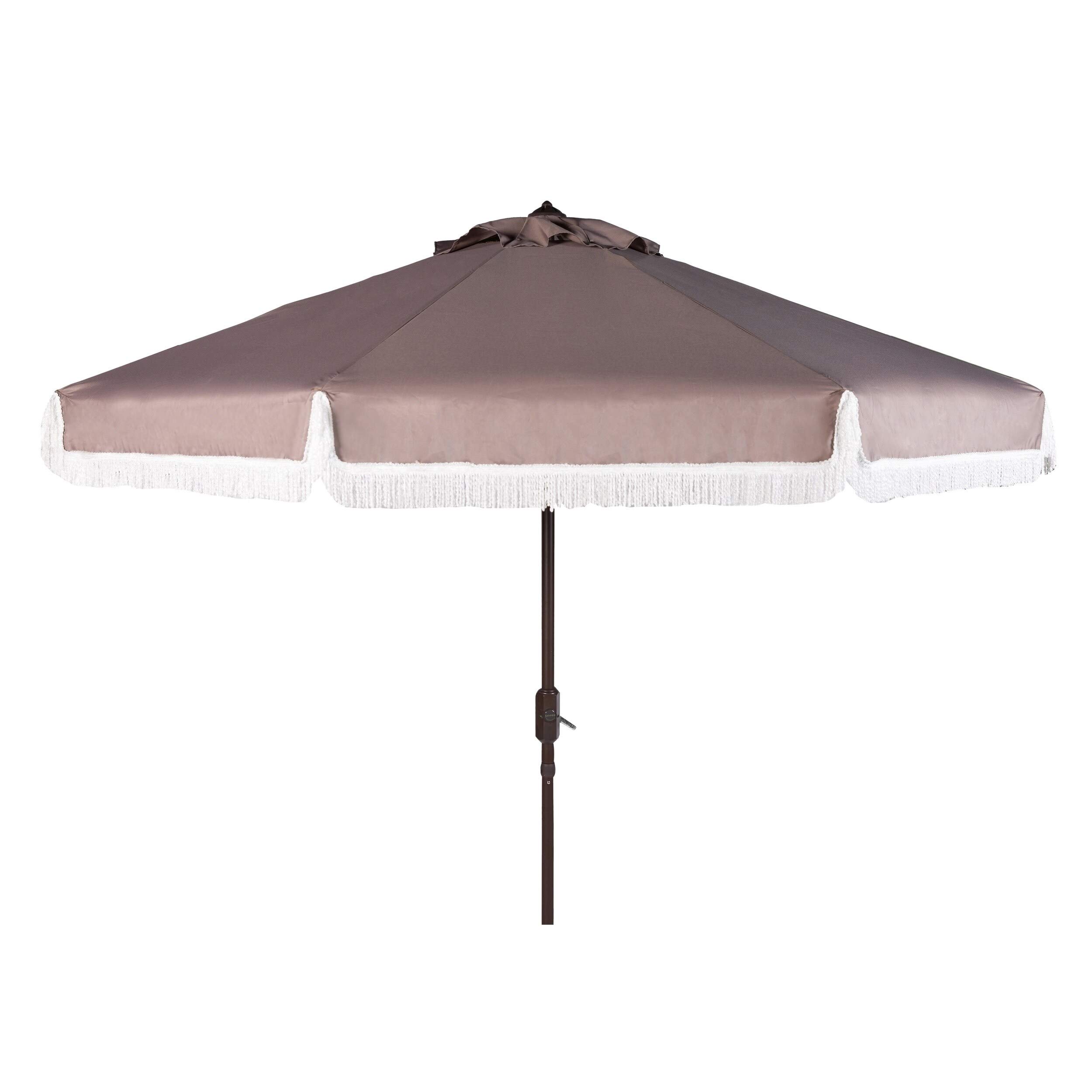 Fringe 9 Ft Crank Grey/White Outdoor Umbrella Grey Classic Octagonal Aluminum Wood : Patio, Lawn & Garden