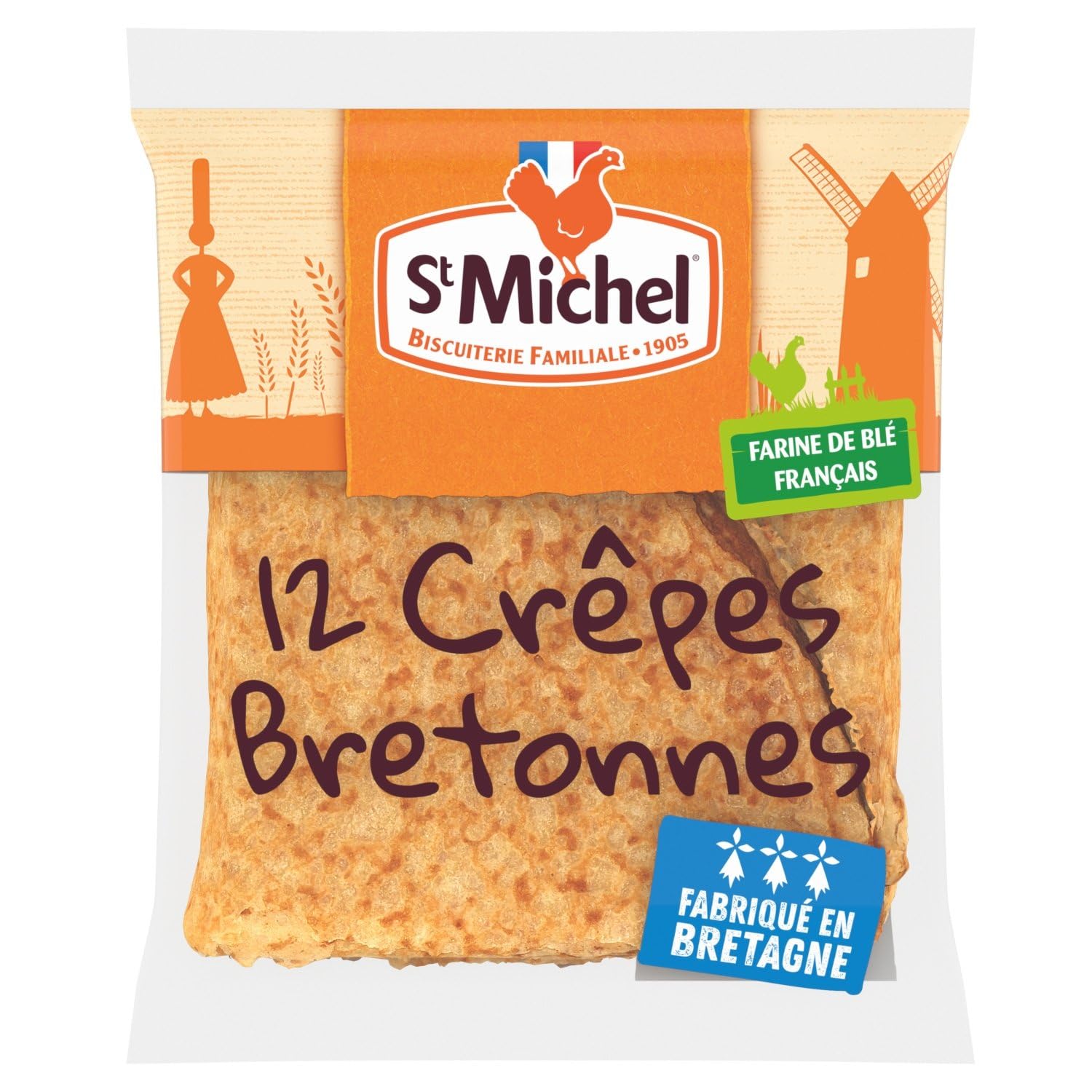 ST MICH. – Crêpes Bretonnes Nature Aux Saveurs Authentiques, Texture Légère et Moelleuse (12 crêpes, 315g) - Lot de 4 - vendu par Lot