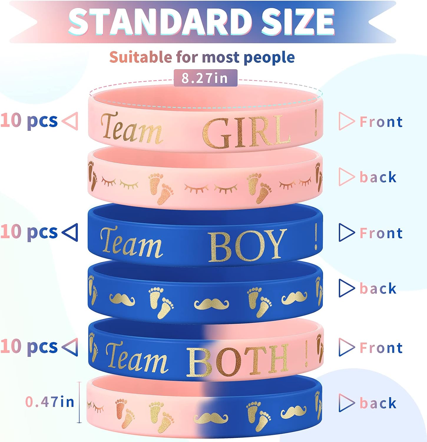 Hicarer Gender Reveal Bracelets, Team Silicone Wristbands Gender Reveal Party Bracelets Team Both Rubber Wristband for Baby Shower Party Favor Supplies