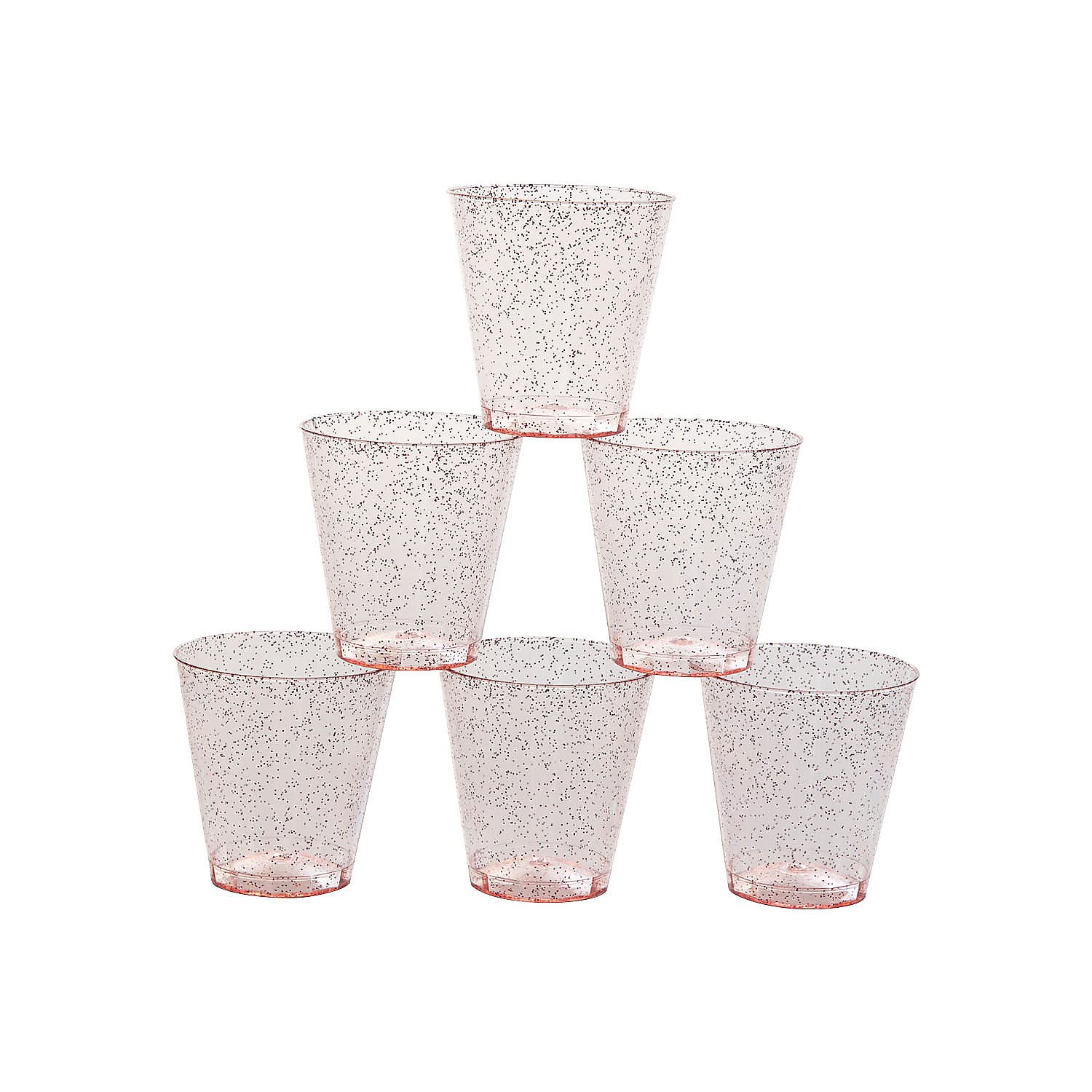 Vasos de chupito Fun Express con purpurina rosa (50 unidades, capacidad de 56 ml, plástico libre de BPA) para fiestas de cumpleaños