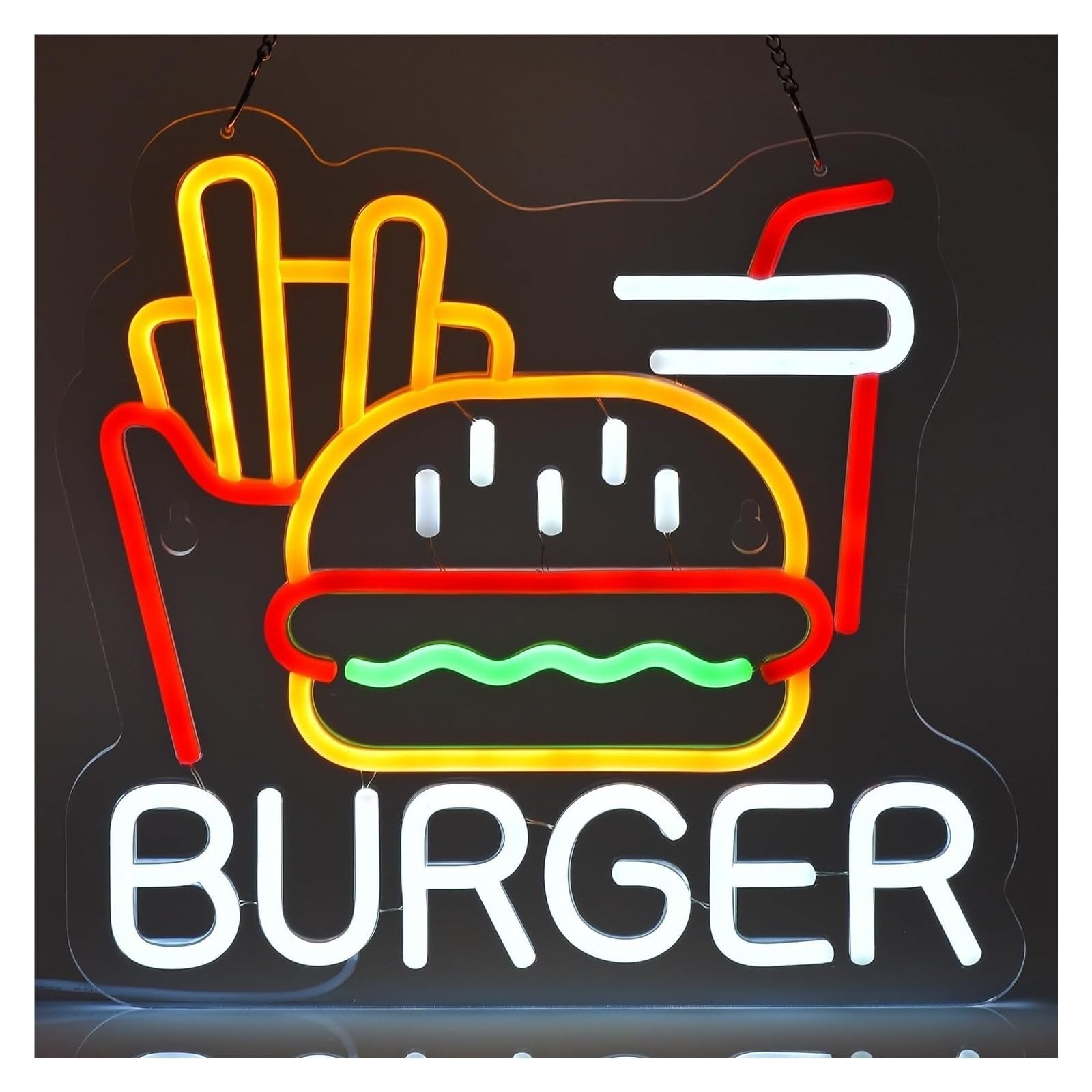Zynther Neon lamp Hamburger Open Neon LED Sign Burger Shop Business Fast Food Welcome Opening Room Decor(Green)