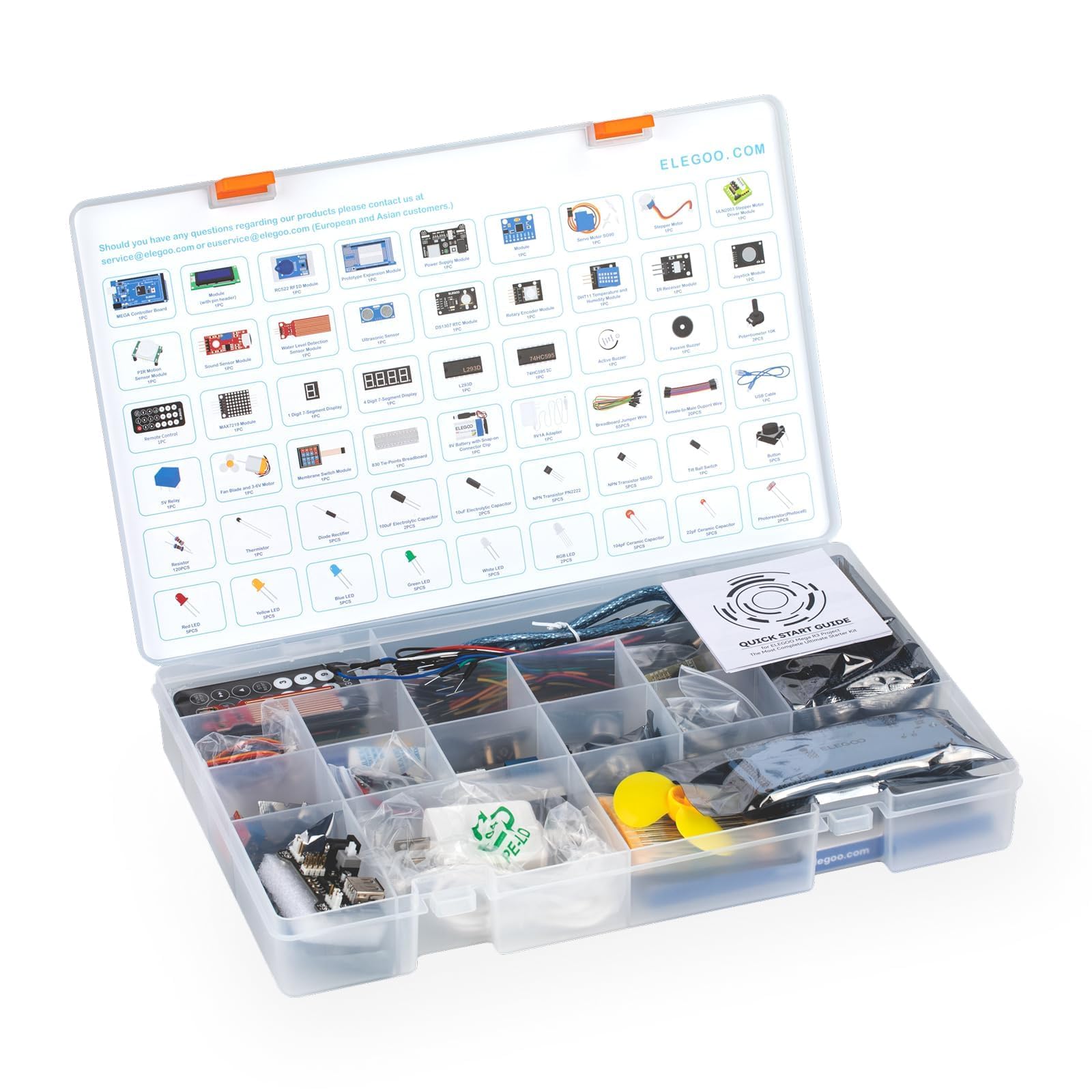 ELEGOO Mega R3 zestaw startowy do Arduino Projekt Ultimate Starter Kit z niemieckim samouczkiem, MEGA R3 mikrokontrolerem i wieloma akcesoriami elektronicznymi