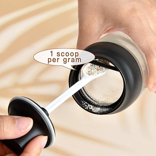 Miniatura 5 de Supkiir Contenedores de especias de vidrio, 3 recipientes de vidrio de cocina para condimentos con tapas de 8 onzas, cucharas pequeñas para tarros