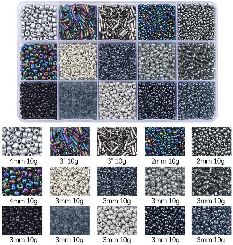 Mix 15 Color Glass Seed Tube Beads Glass Bugle Beads Loose Kit for Jewelry Making DIY Craft Beading (Mix 15 Color, Black) - Image 2