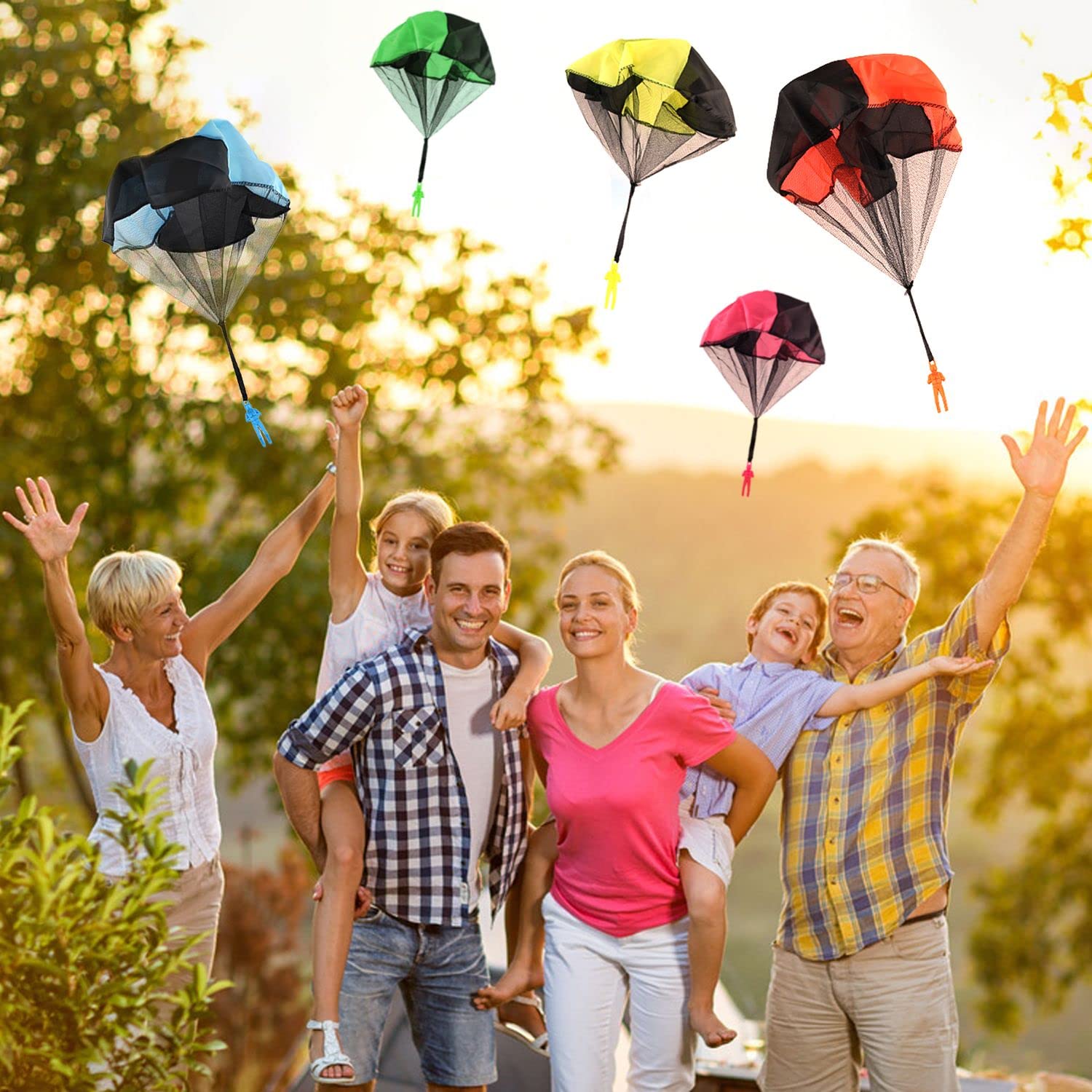 Set di 5 Giocattoli da Paracadute, Paracadute, Paracadute, Giocattolo di atterraggio per aquiloni da Uomo, Gioco da Giardino per Bambini, Giochi all'aperto per Bambini