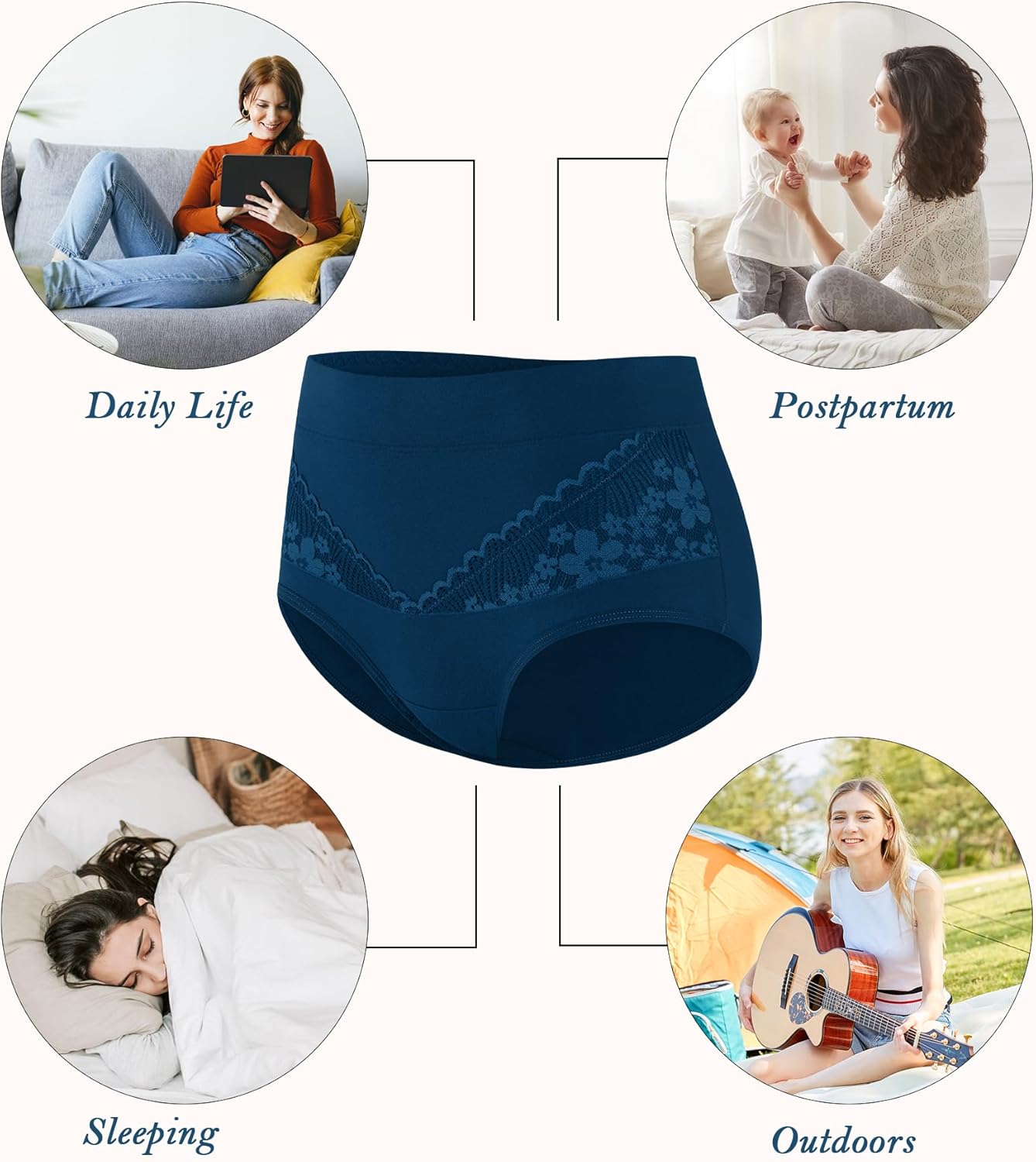 Women's Cotton Underwear Slight Tummy Control High Waisted Postpartum Panties Ladies Soft Full Coverage Briefs 5 Pack - Image 6