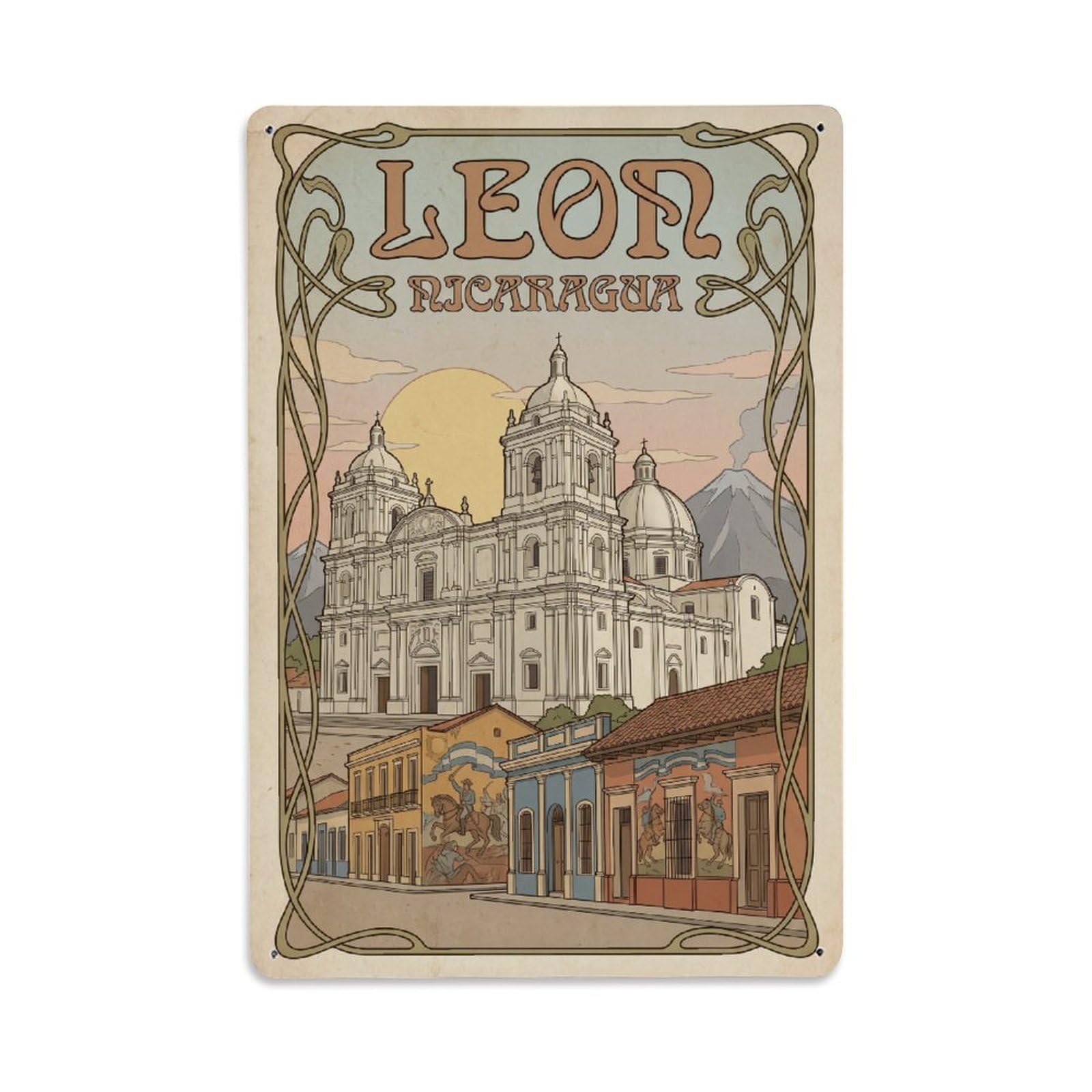 Nicaragua Leon Vintage Travel Metal Tin Sign