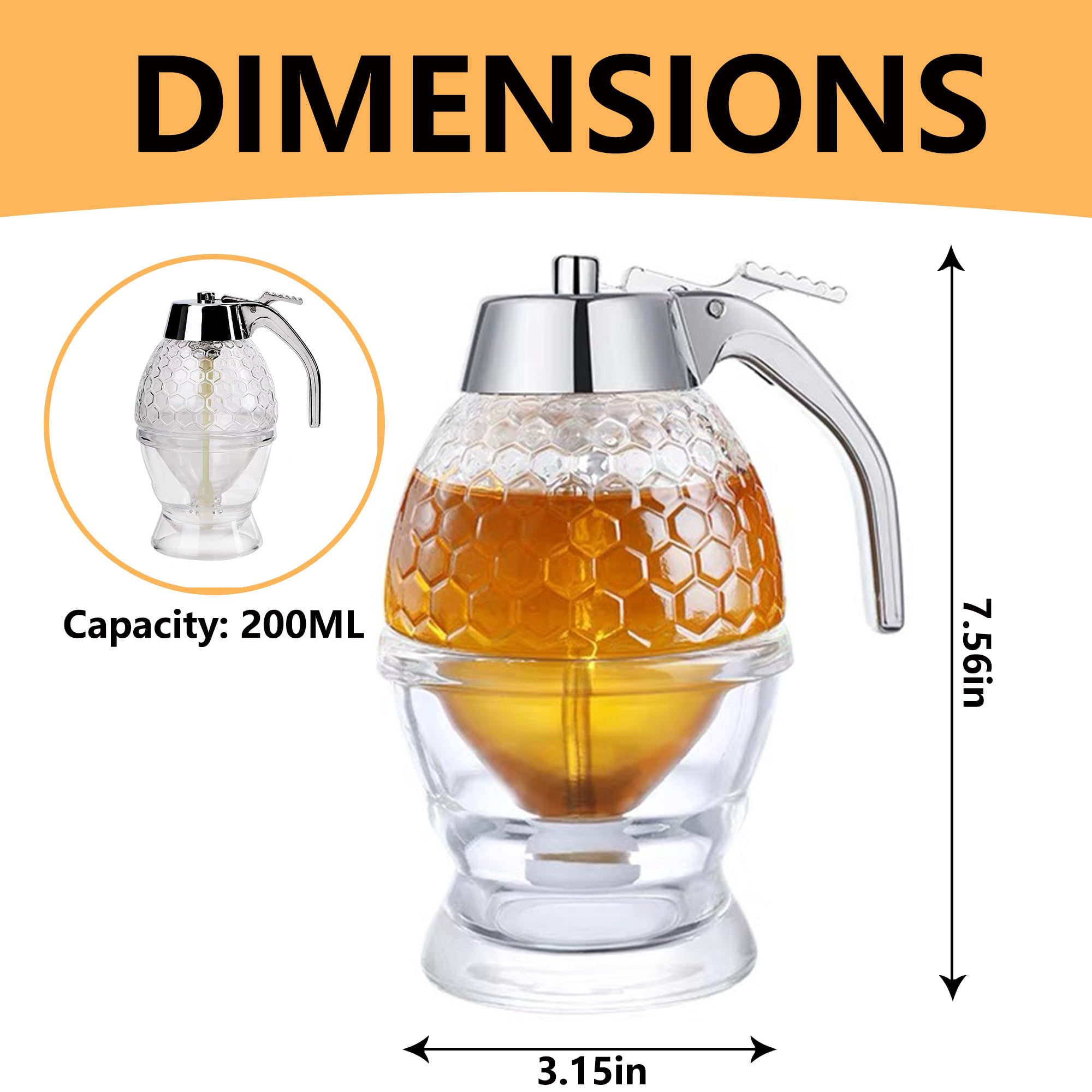 IULAVP Squeeze Honey Dispenser Pot: 200ML Plastic Honey Dispenser No Drip with Handle, Maple Syrup Dispenser, Honey Jar Container Bee Drip Dispenser, Honey Pot with Stand for Coffee or Tea