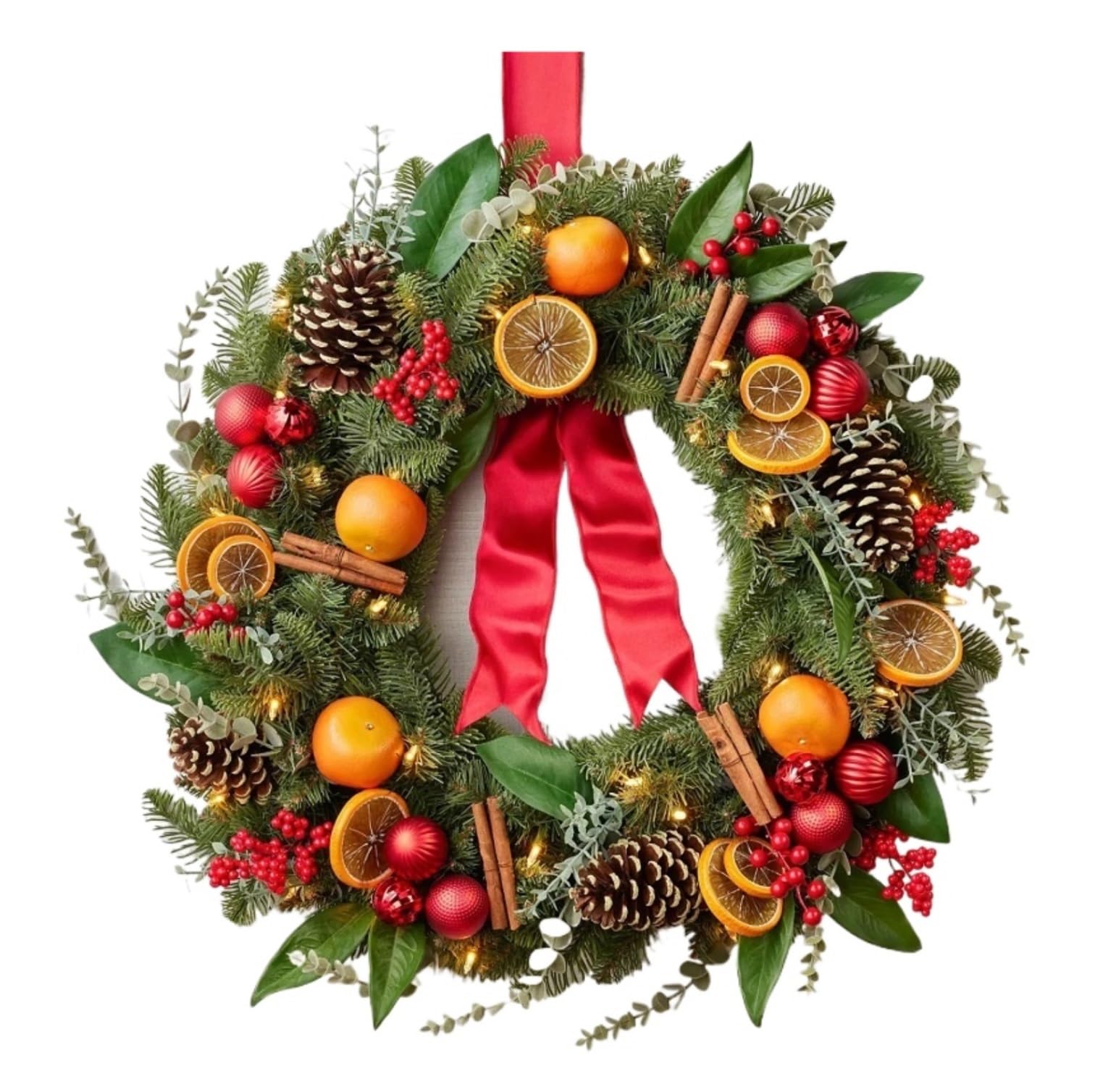 Winterkranz Dekokranz Weihnachtskranz Mit Künstlichen Orangefarbenen Weihnachtskugeln Als Tischdekoration Adventskranz Christbaumschmuck(80CM)