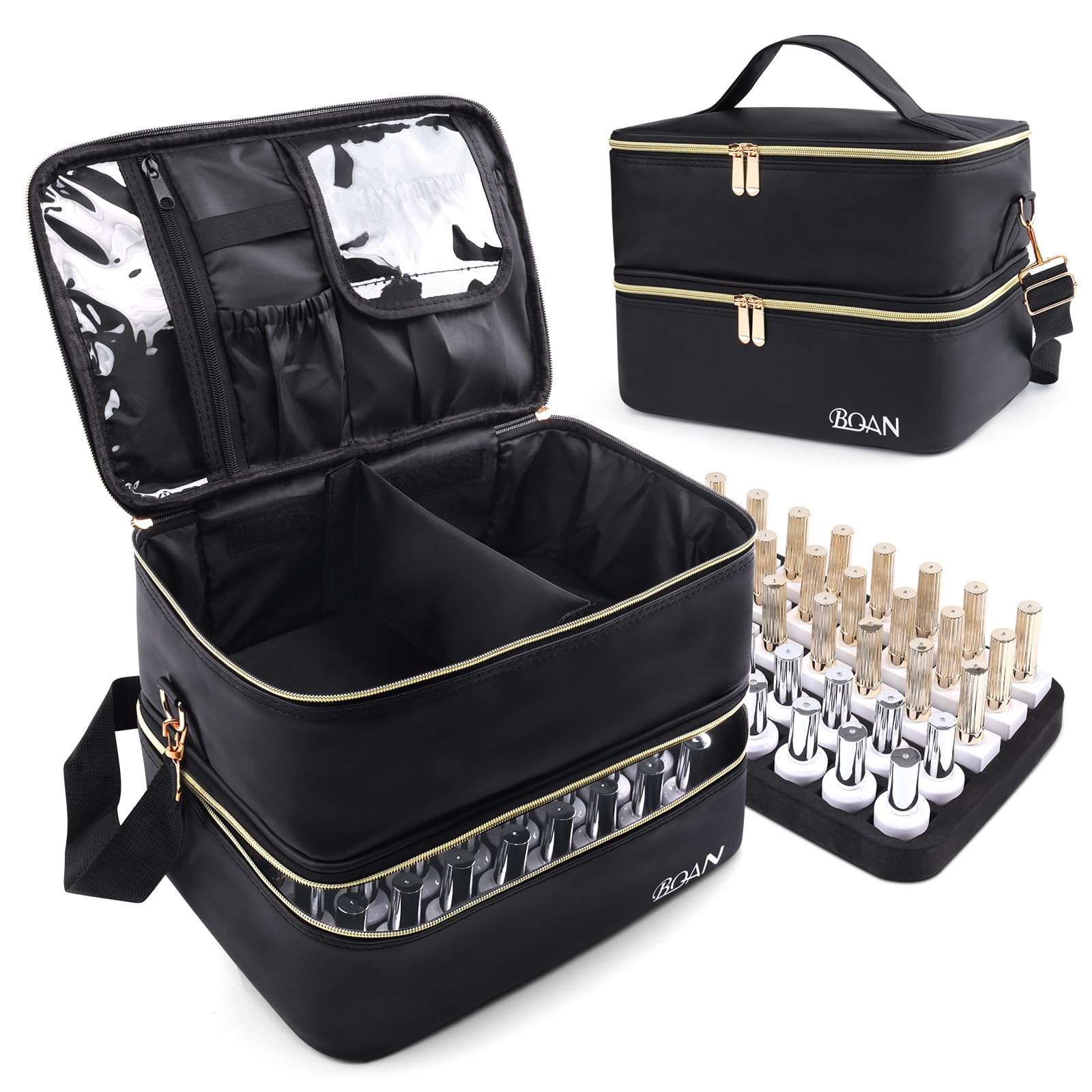 BQAN Nail Polish Organizer Case, 40 Bottles (15ml - 0.5 fl.oz) Capacity, Double Storage Bags with Adjustable Divider, Nail Art Accessories Case & Bag