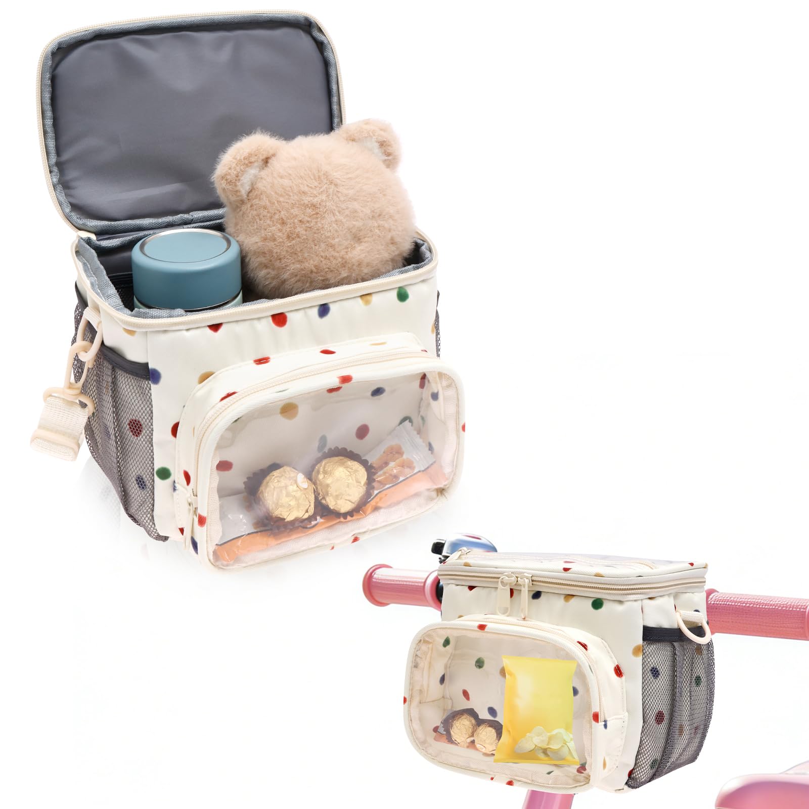 Kids Bike Basket Bicycle Basket with Shoulder Strap Front Frame Handlebar Bag for Toddler Scooter Tricycle Bicycle Cute Bike Accessories for Boys and Girls(Dots)