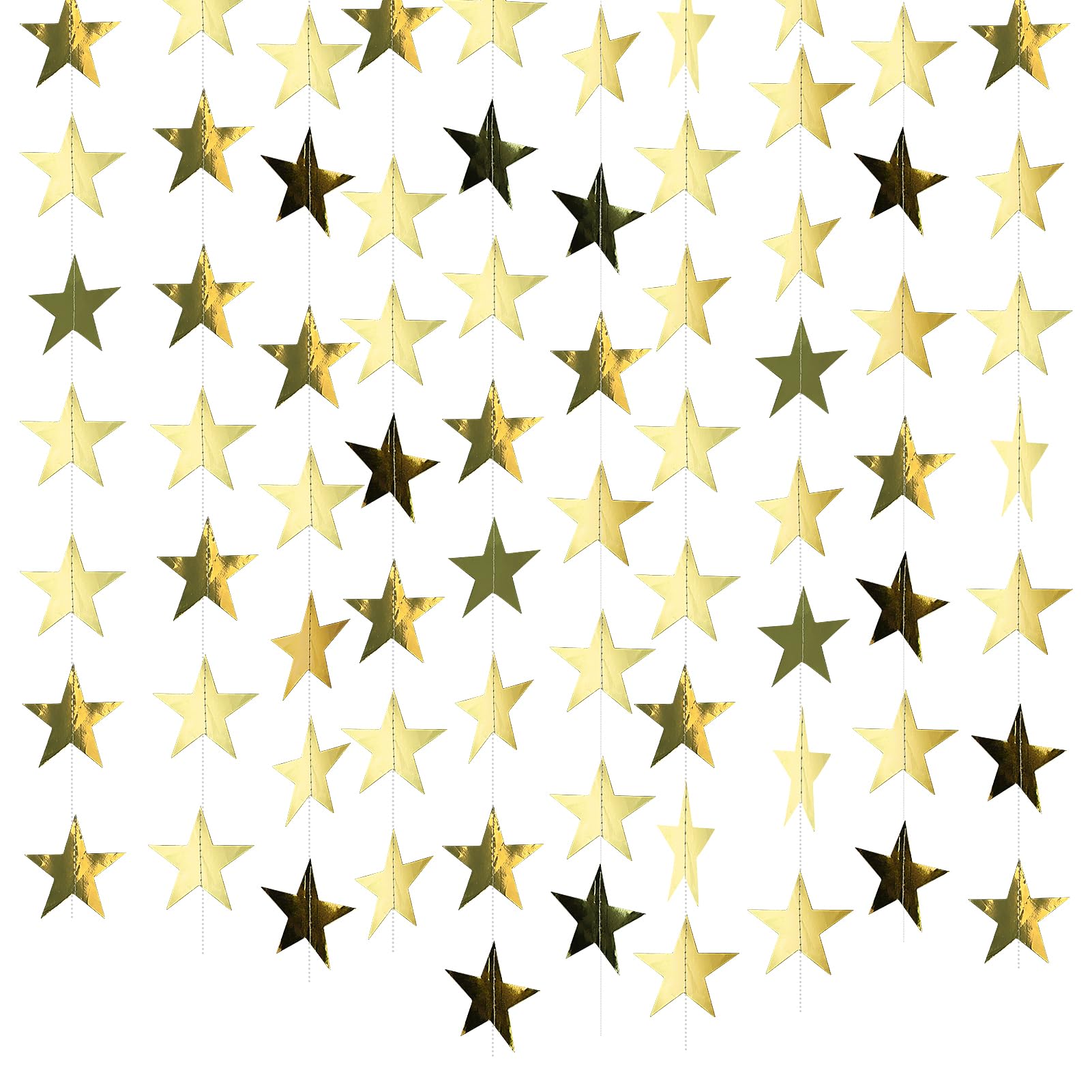 52ft Reflective Star Paper Garland with Glitter Sparkling Stars - Hanging Decoration for Birthday, Wedding, Party
