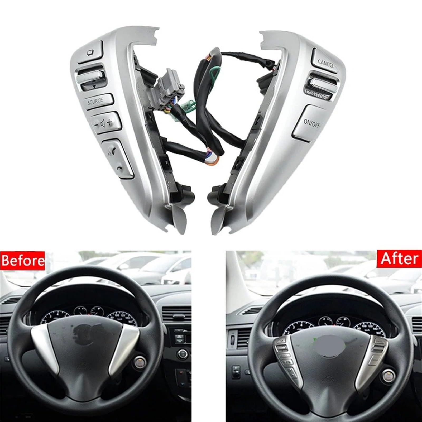 Lenkradschalter Kompatibel 25550-3DA6A Für NISSAN TIIDA Für SENTRA SUNNY Livina ALMERA Lenkrad Tempomat Taste Schalter(Silvery)