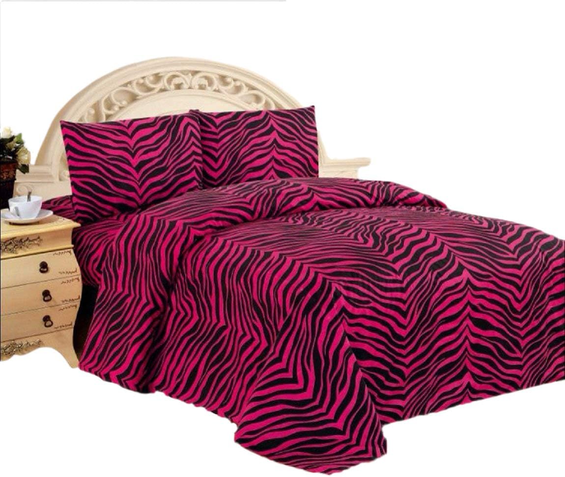 WPM 4 Piece Pink Zebra Animal Print Super Soft Executive Collection 1500 Series Bed Sheet Set Queen Size (Pink Zebra)