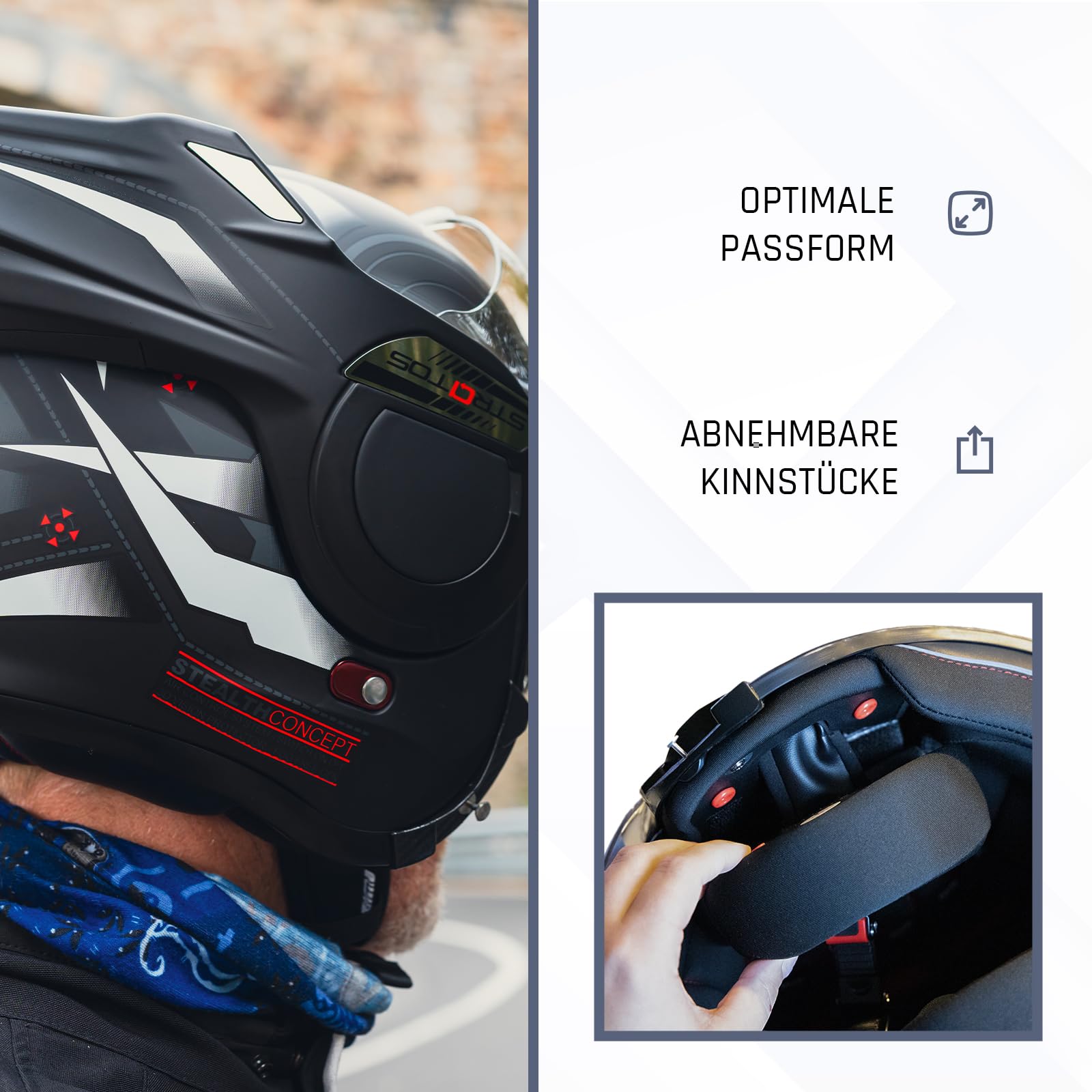 BEON Stratos Motorradhelm - Systemhelm Klapphelme mit Visier und Sonnenblende - Rollerhelm Sonnenblende - Motorrad Helm Damen & Herren - Integralhelm 180° Klappbar - Anti-Kratz-Visier - XL