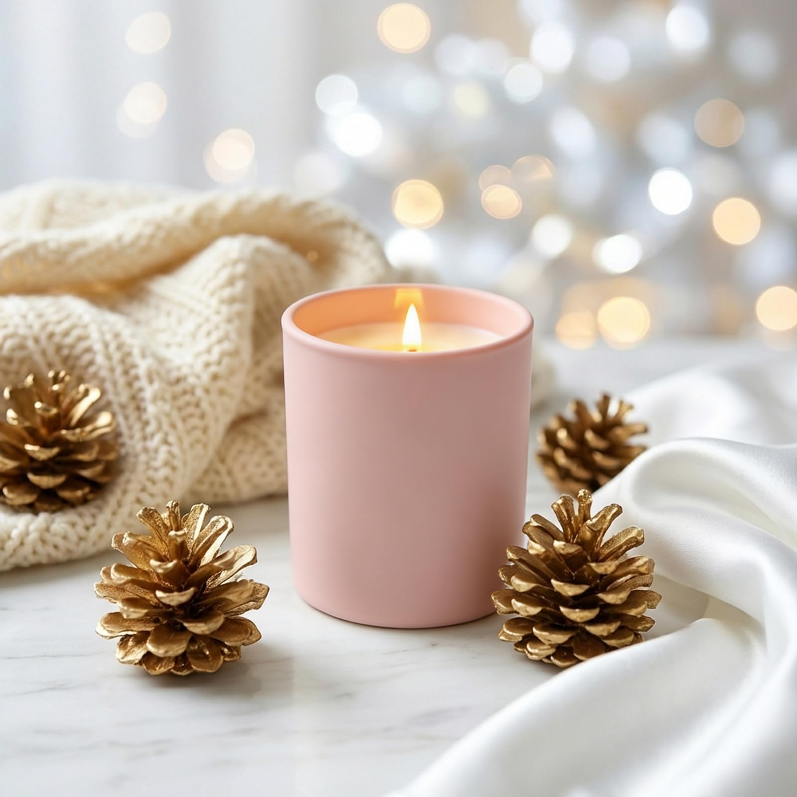 12 barattoli per candele per realizzare candele, in vetro spesso 295 ml, vuoti, con coperchi in bambù, sfuso, rosa opaco