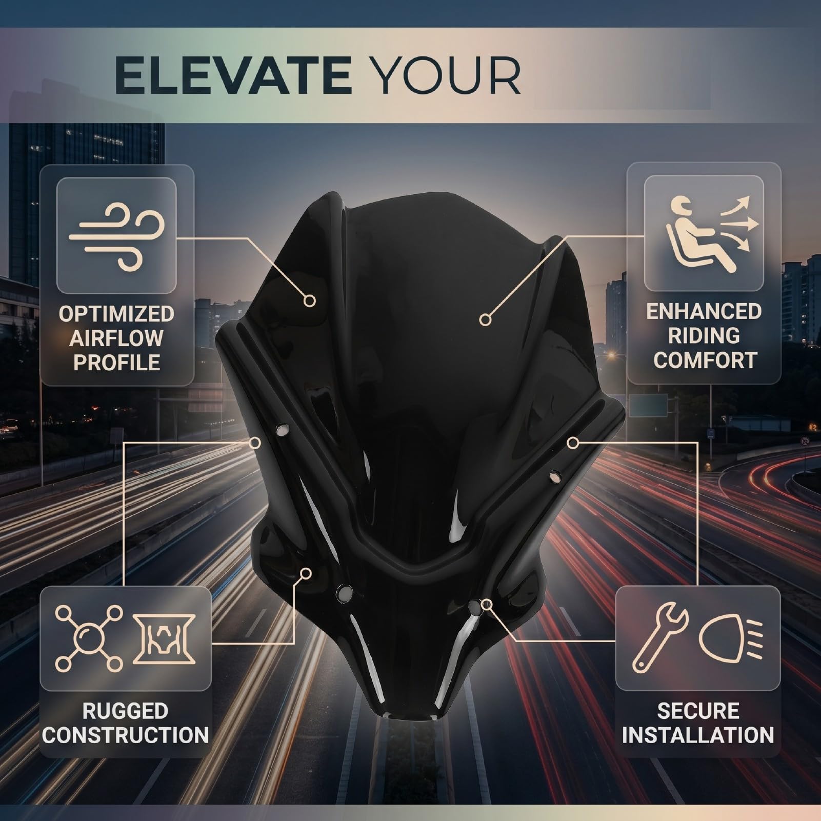 Yctze Szyba Przednia Motocykla Czarna Szyba Przednia ze Stopu Aluminium ABS Owiewka Wiatrowa na Konstrukcji Przepływu Powietrza dla MT 07 2021 2024 Miejskie Dojazdy do Pracy Touring