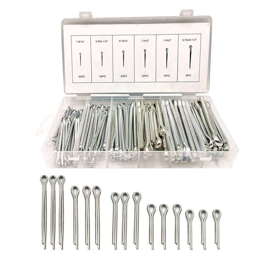 Boatsea 144 Pcs Large Cotter Pin Assortment, Zinc Plated